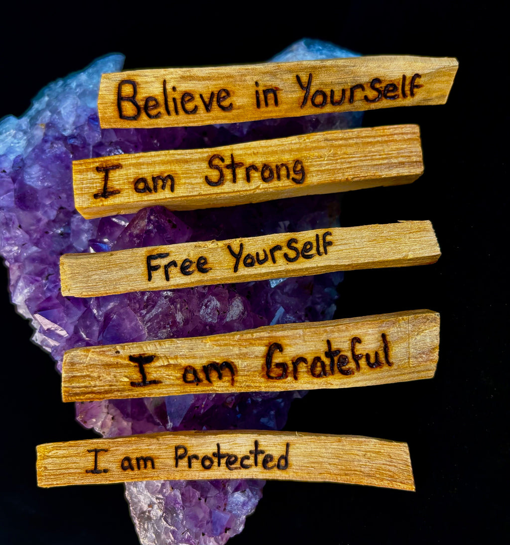 Hand-Engraved Palo Santo Smudge Sticks — Sustainable Peruvian Holy Wood with Positive Affirmations & Energy Cleansing | | Wiccan Center
