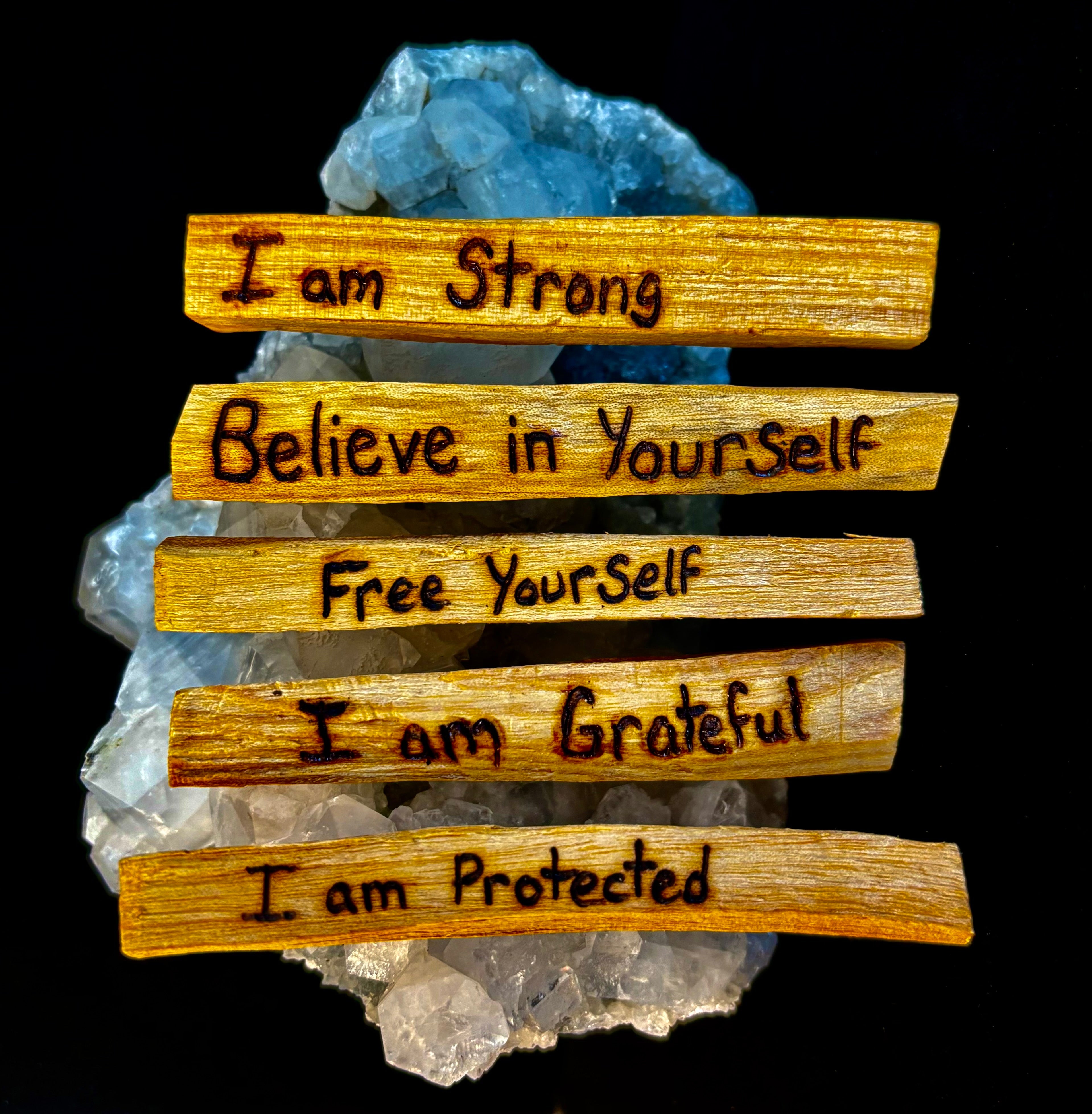 Hand-Engraved Palo Santo Smudge Sticks — Sustainable Peruvian Holy Wood with Positive Affirmations & Energy Cleansing | | Wiccan Center