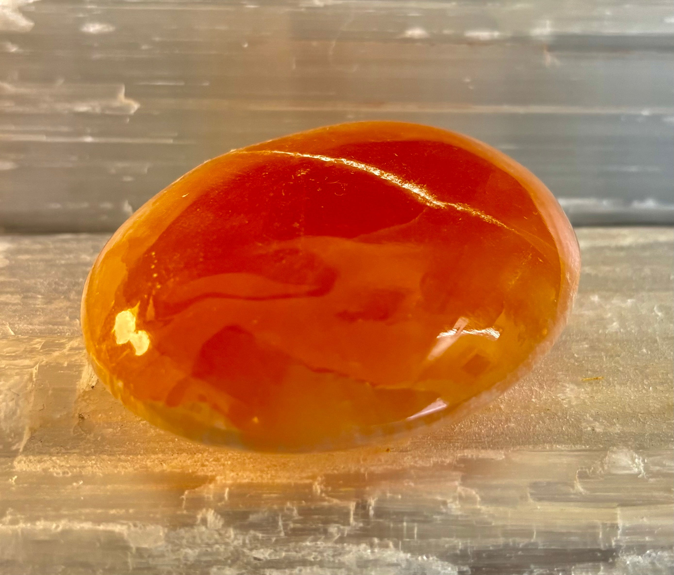 Peach Selenite Palm Stone (Approx. 2.75”) – Hand Polished Moroccan Selenite Crystal for Energy Cleansing & Meditation | | Wiccan Center