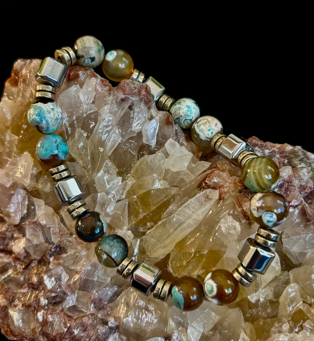 Earth Tone Natural Stone Bracelet – One-of-a-Kind XL Crystal Bracelet | | Wiccan Center