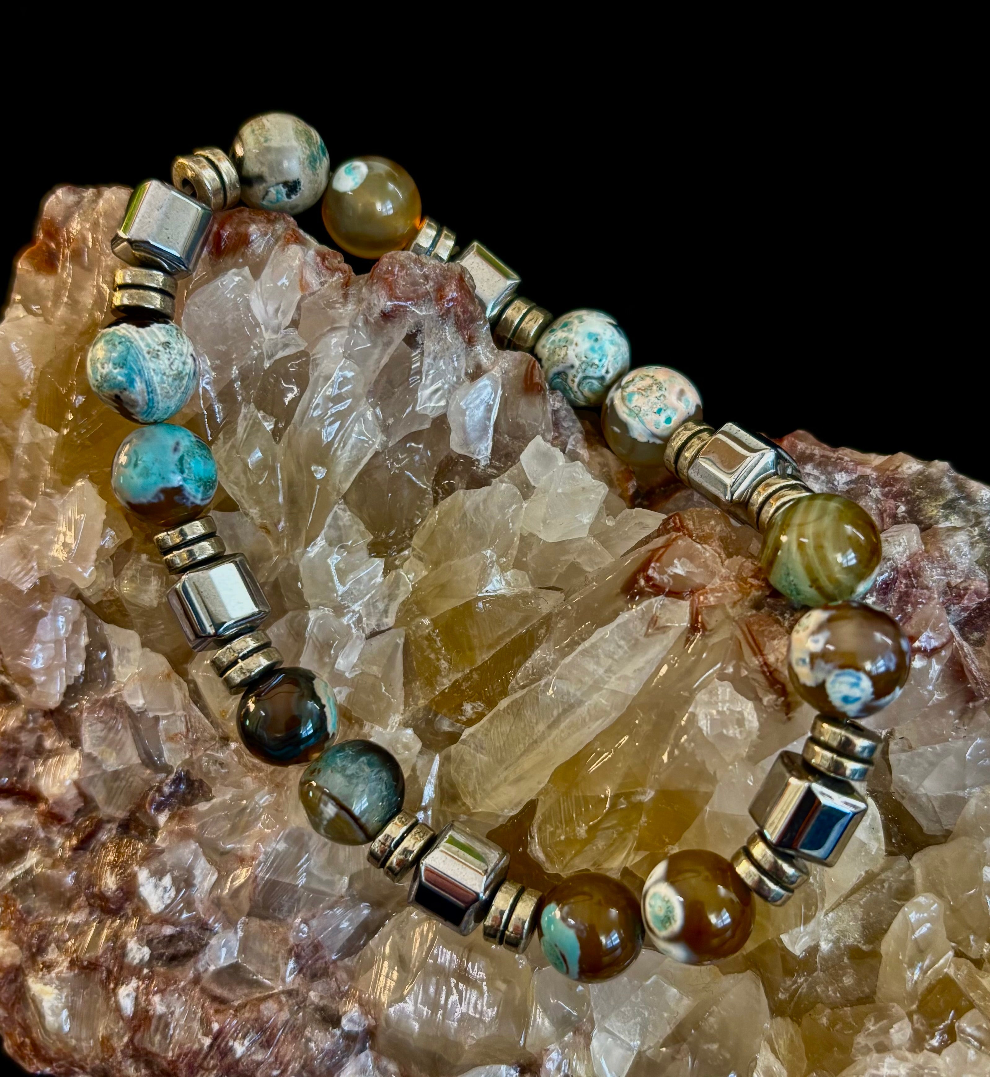 Earth Tone Natural Stone Bracelet – One-of-a-Kind XL Crystal Bracelet | | Wiccan Center