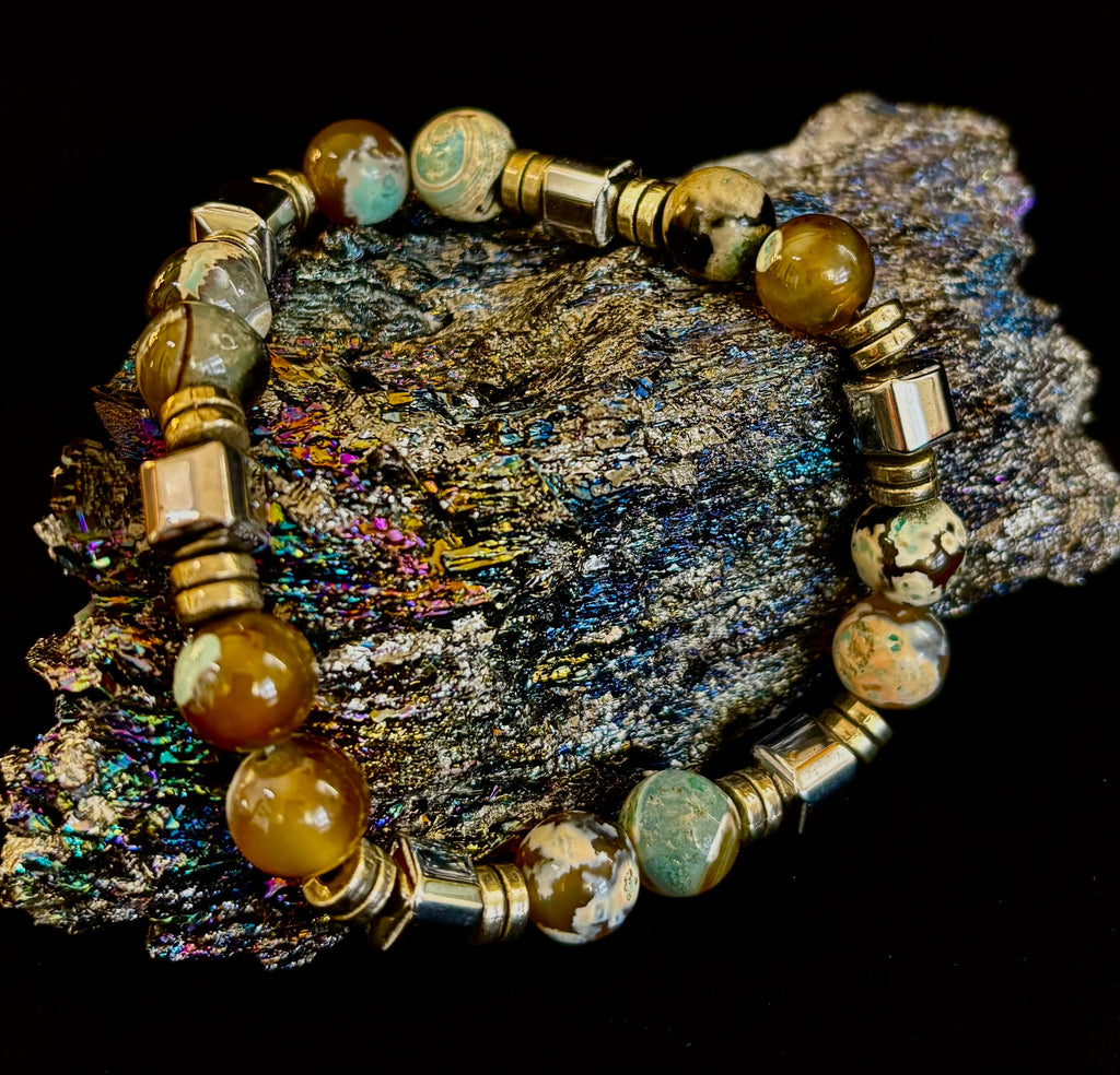 Earth Tone Natural Stone Bracelet – One-of-a-Kind XL Crystal Bracelet | | Wiccan Center