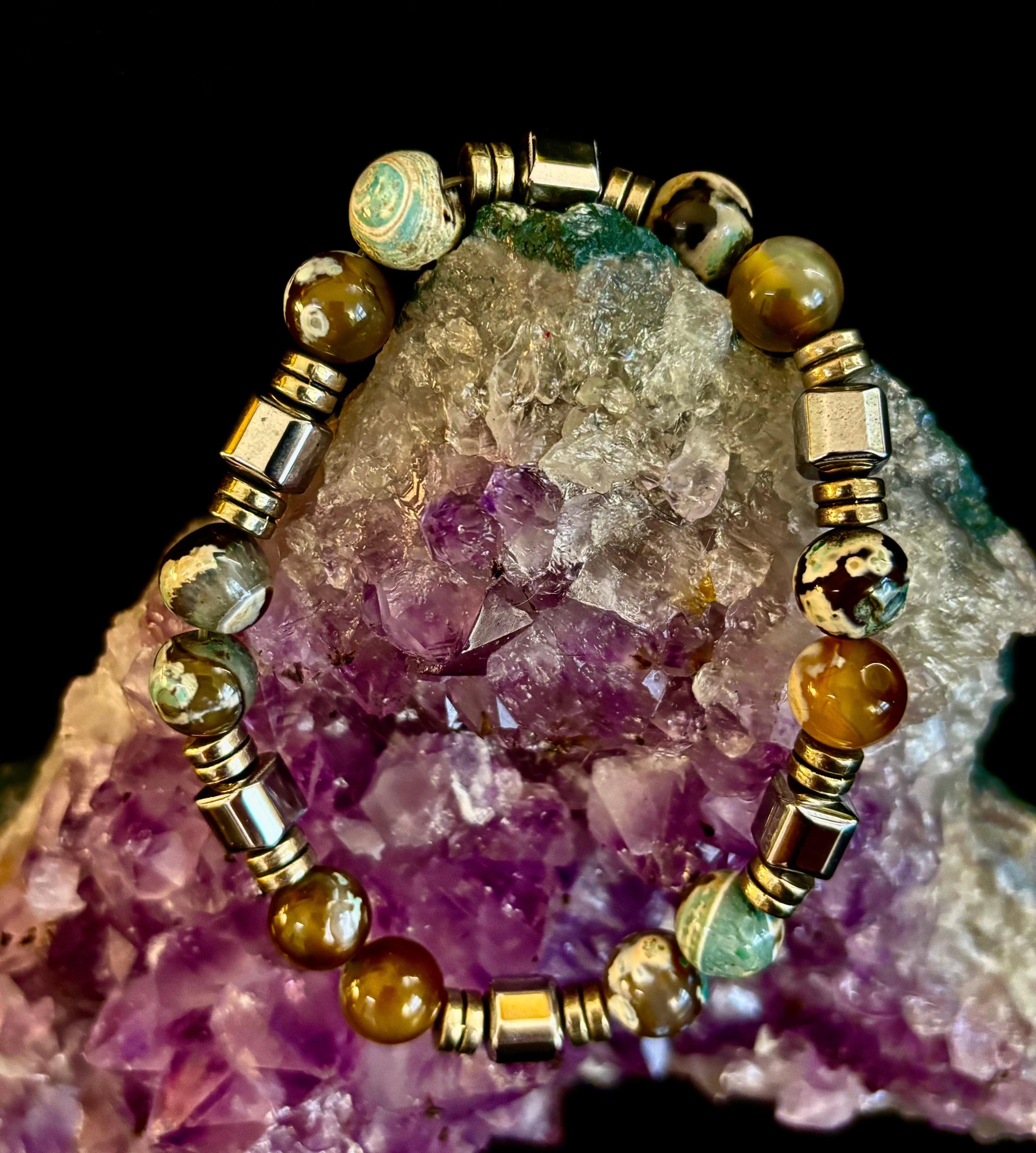 Earth Tone Natural Stone Bracelet – One-of-a-Kind XL Crystal Bracelet | | Wiccan Center