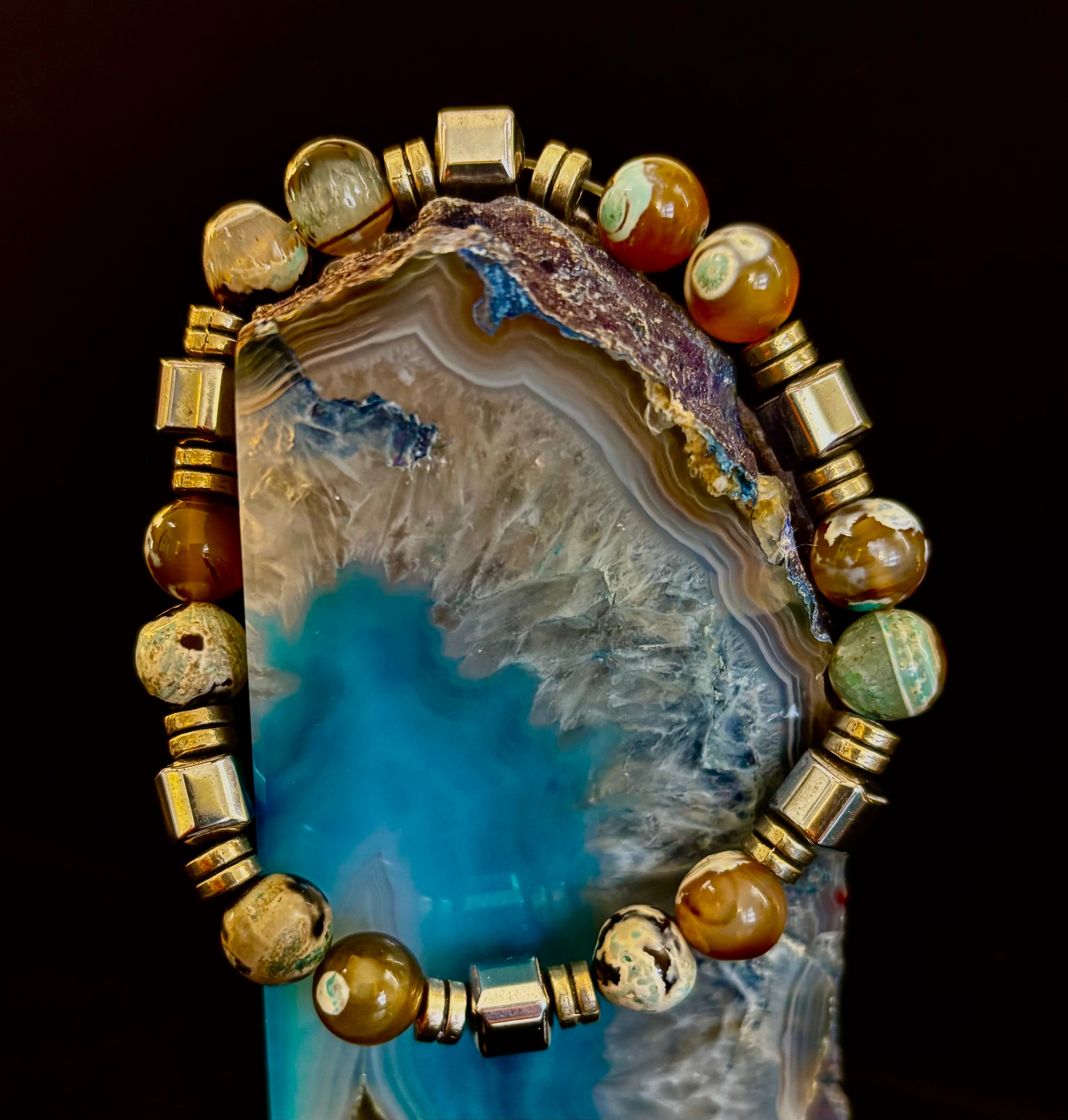 Earth Tone Natural Stone Bracelet – One-of-a-Kind XL Crystal Bracelet | | Wiccan Center