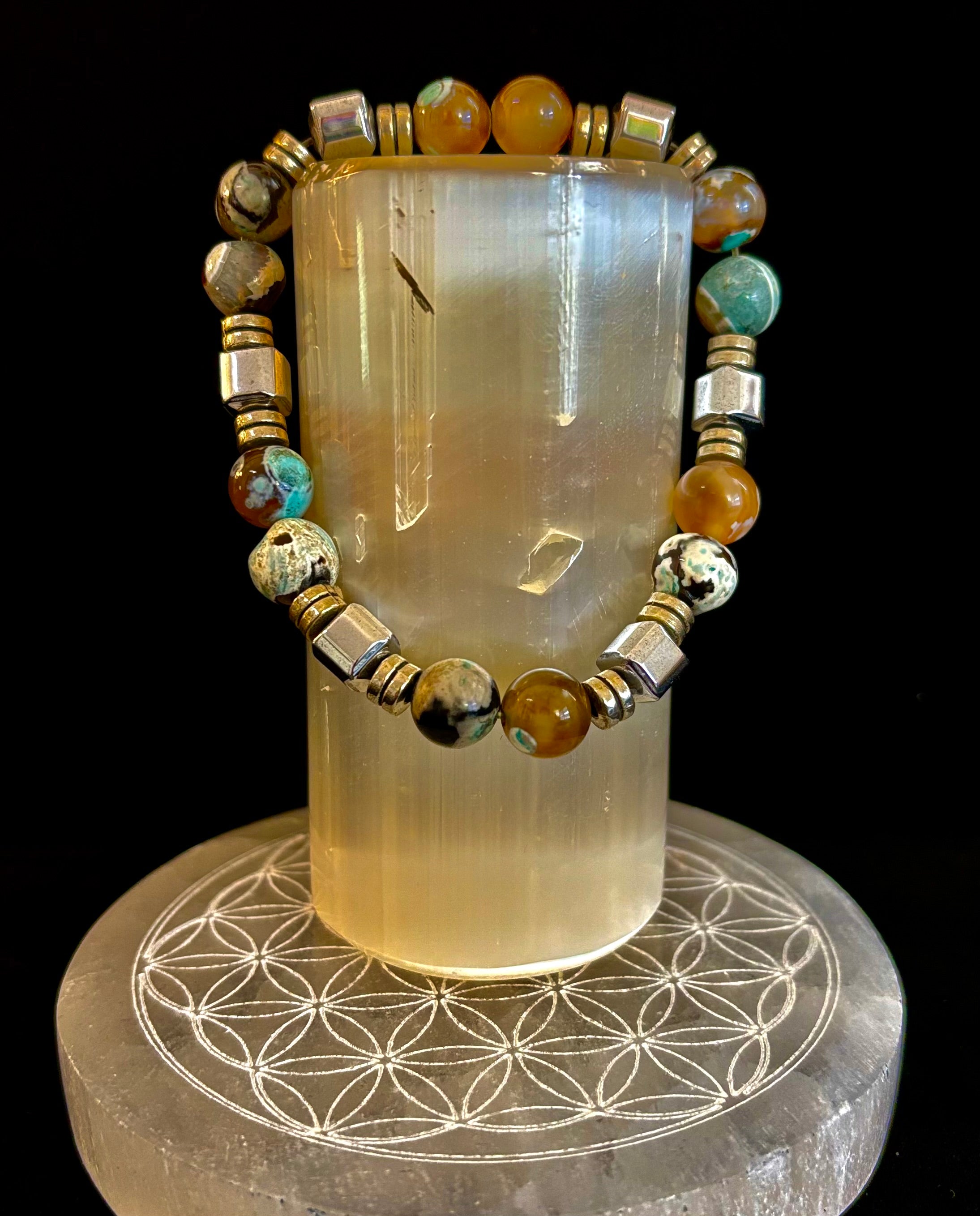 Earth Tone Natural Stone Bracelet – One-of-a-Kind XL Crystal Bracelet | | Wiccan Center