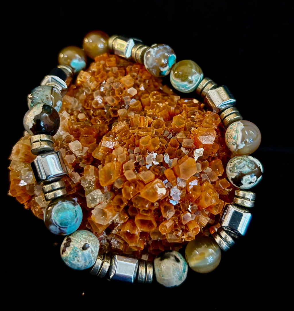 Earth Tone Natural Stone Bracelet – One-of-a-Kind XL Crystal Bracelet | | Wiccan Center