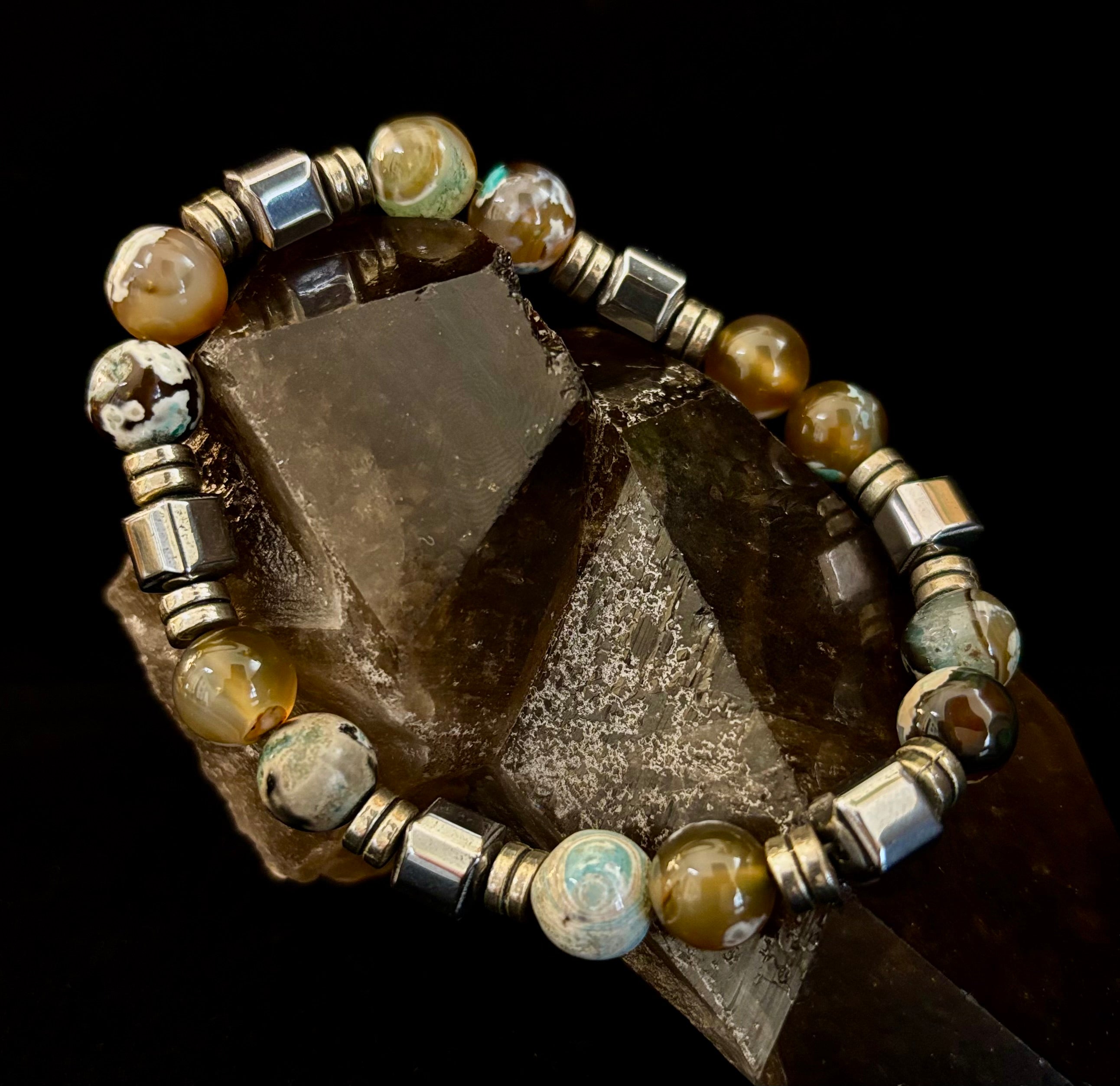 Earth Tone Natural Stone Bracelet – One-of-a-Kind XL Crystal Bracelet | | Wiccan Center