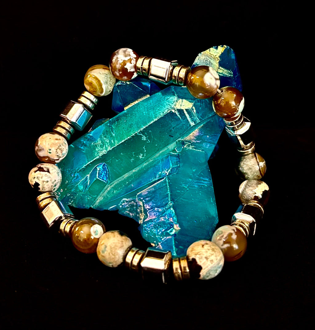 Earth Tone Natural Stone Bracelet – One-of-a-Kind XL Crystal Bracelet | | Wiccan Center