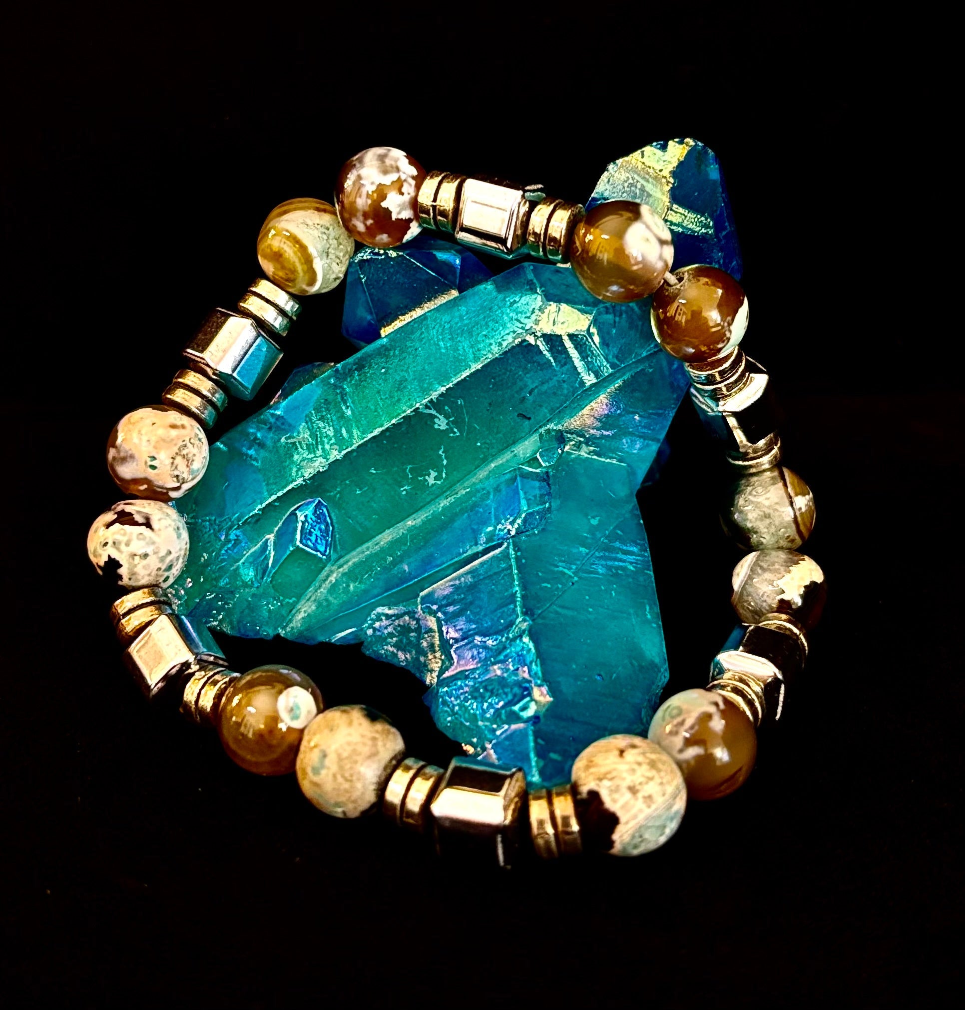 Earth Tone Natural Stone Bracelet – One-of-a-Kind XL Crystal Bracelet | | Wiccan Center