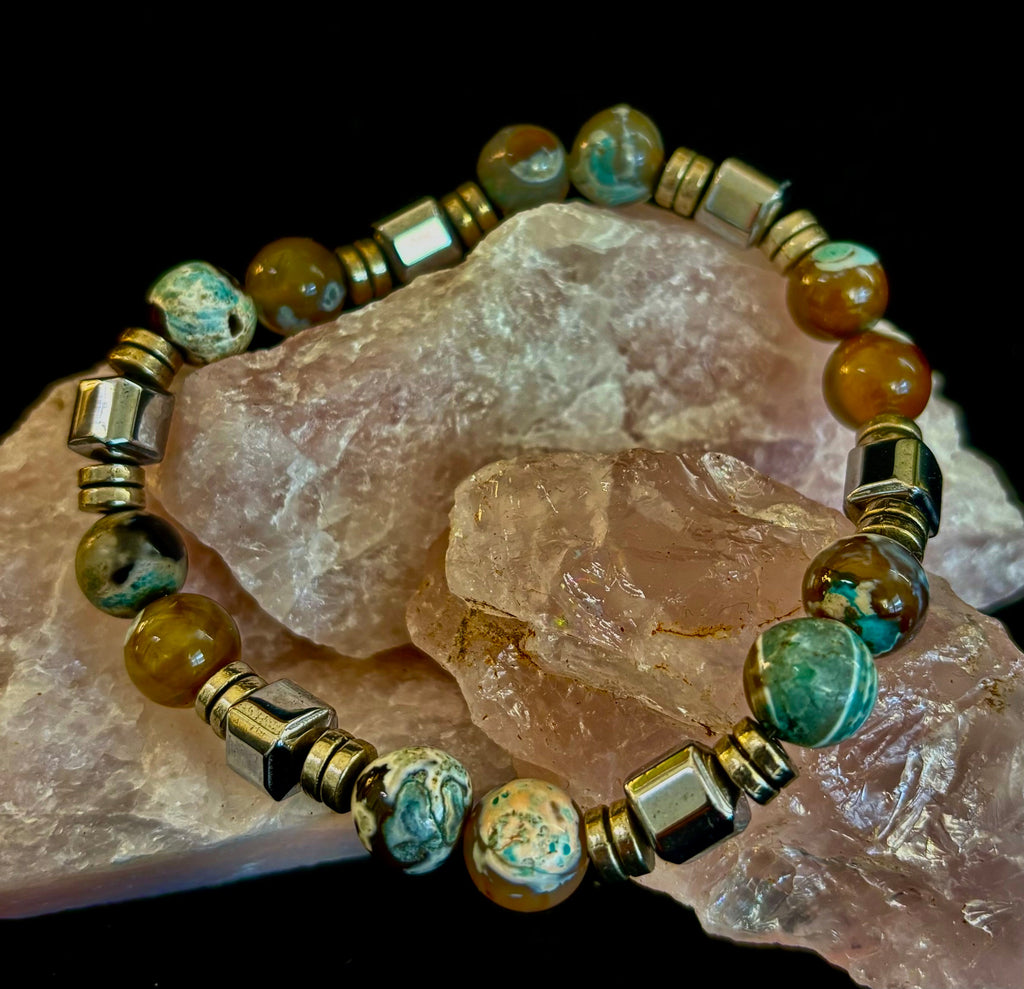 Earth Tone Natural Stone Bracelet – One-of-a-Kind XL Crystal Bracelet | | Wiccan Center