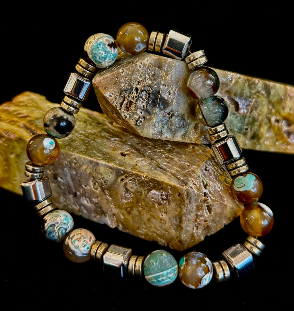 Earth Tone Natural Stone Bracelet – One-of-a-Kind XL Crystal Bracelet | | Wiccan Center