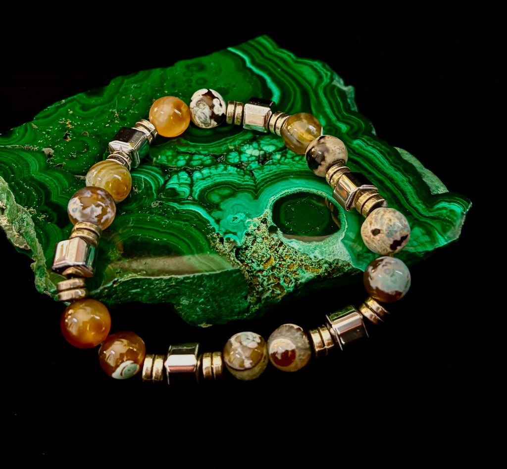 Earth Tone Natural Stone Bracelet – One-of-a-Kind XL Crystal Bracelet | | Wiccan Center