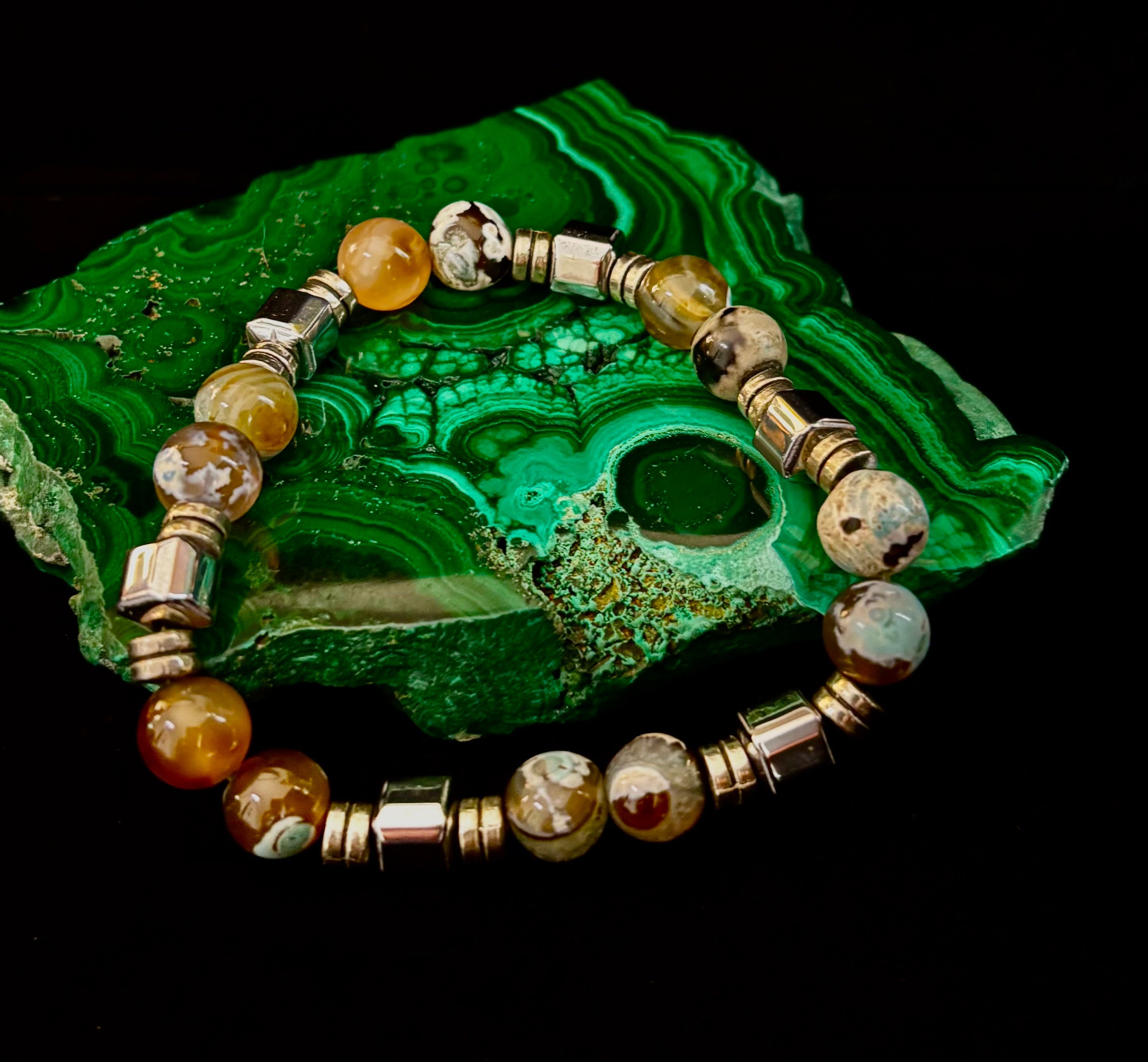 Earth Tone Natural Stone Bracelet – One-of-a-Kind XL Crystal Bracelet | | Wiccan Center