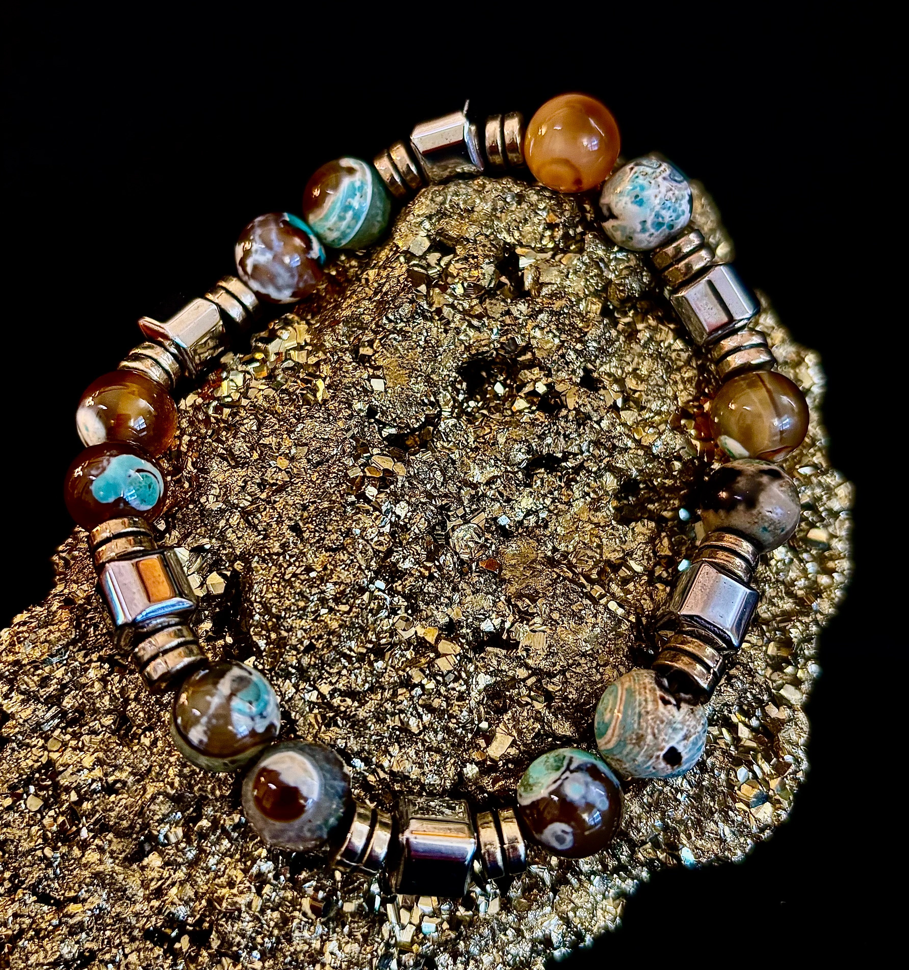 Earth Tone Natural Stone Bracelet – One-of-a-Kind XL Crystal Bracelet | | Wiccan Center