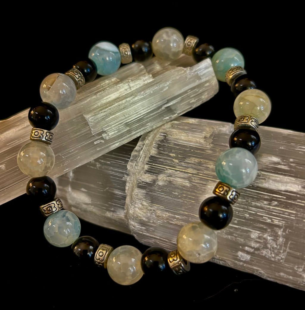 Ocean Mist Natural Stone Bracelet – Black and White Gemstone Bracelet Handmade in Puerto Vallarta (One of a Kind) | | Wiccan Center