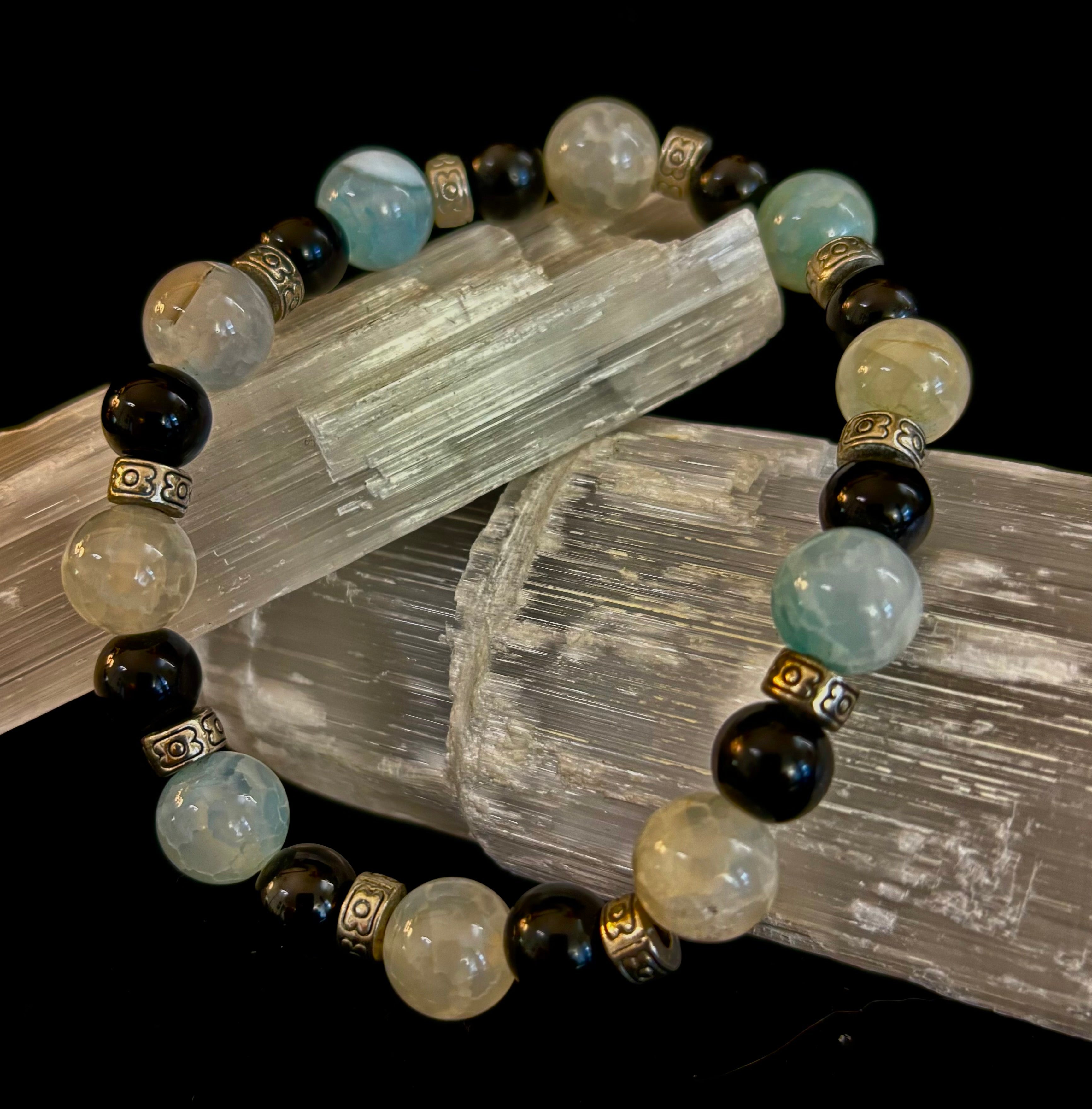 Ocean Mist Natural Stone Bracelet – Black and White Gemstone Bracelet Handmade in Puerto Vallarta (One of a Kind) | | Wiccan Center