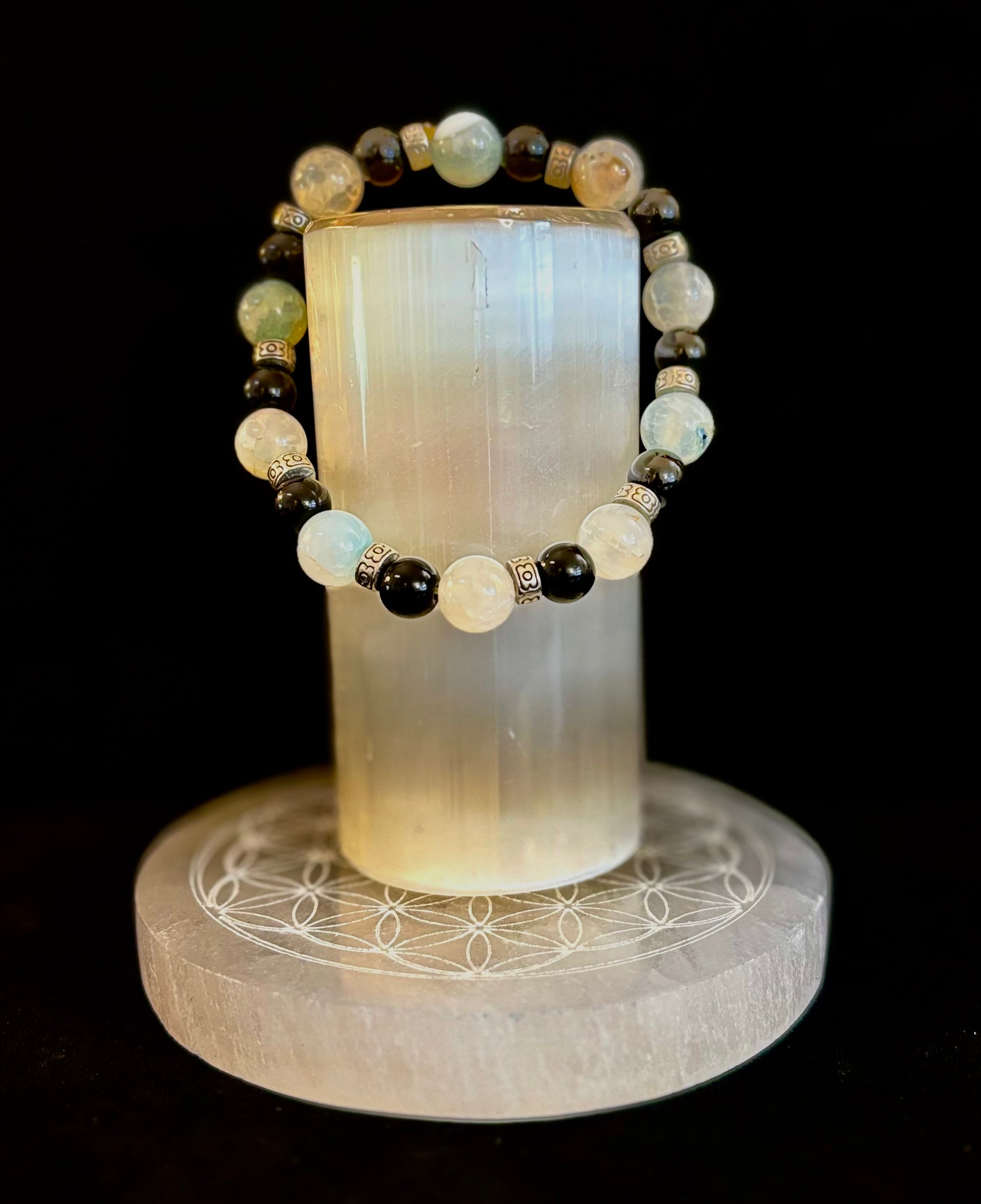 Ocean Mist Natural Stone Bracelet – Black and White Gemstone Bracelet Handmade in Puerto Vallarta (One of a Kind) | | Wiccan Center