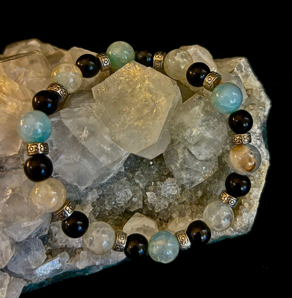 Ocean Mist Natural Stone Bracelet – Black and White Gemstone Bracelet Handmade in Puerto Vallarta (One of a Kind) | | Wiccan Center