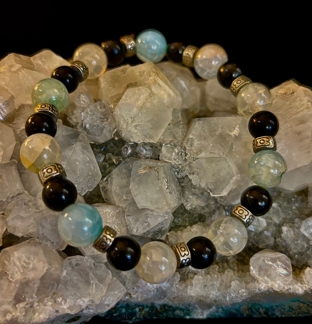 Ocean Mist Natural Stone Bracelet – Black and White Gemstone Bracelet Handmade in Puerto Vallarta (One of a Kind) | | Wiccan Center