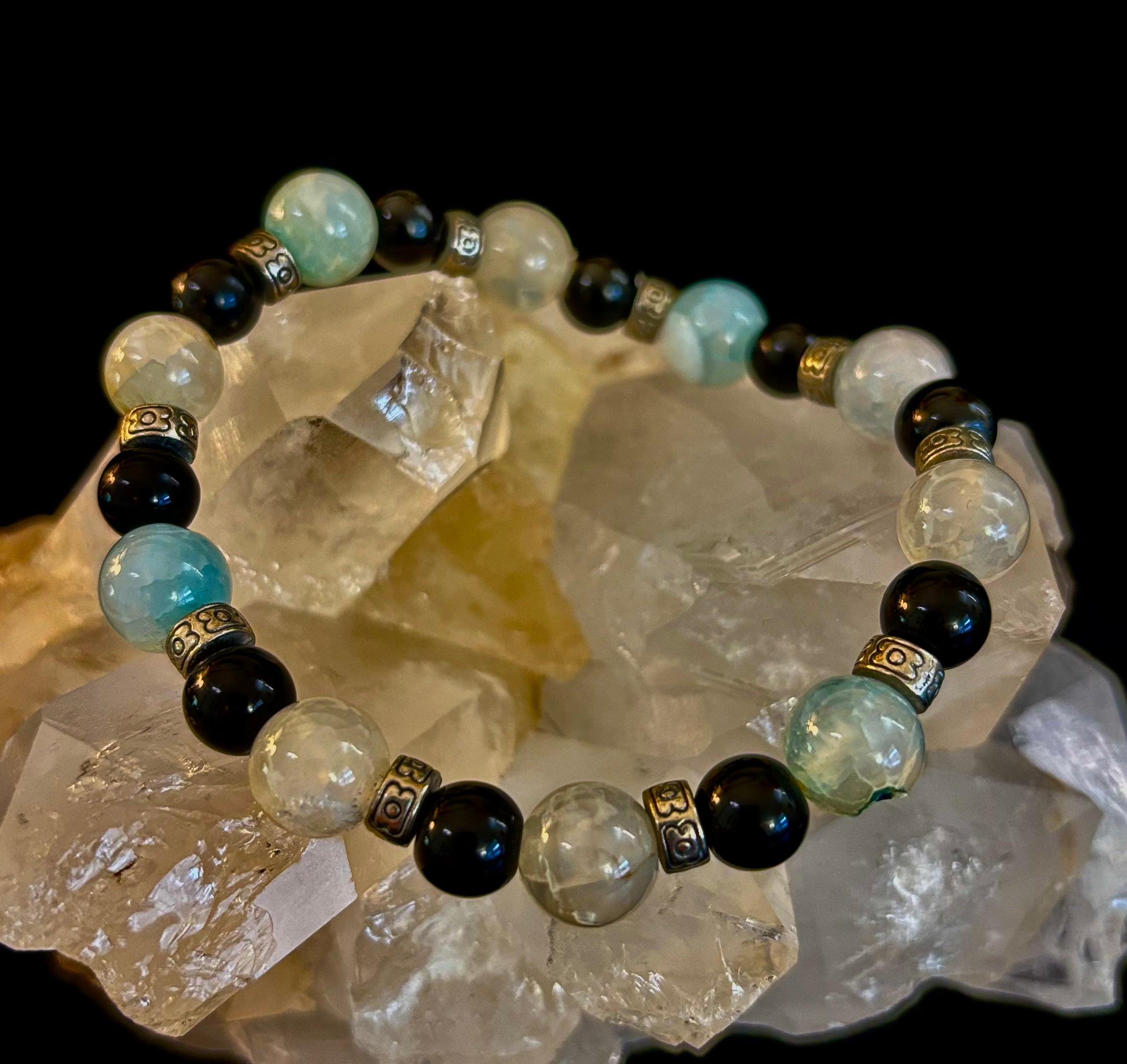 Ocean Mist Natural Stone Bracelet – Black and White Gemstone Bracelet Handmade in Puerto Vallarta (One of a Kind) | | Wiccan Center