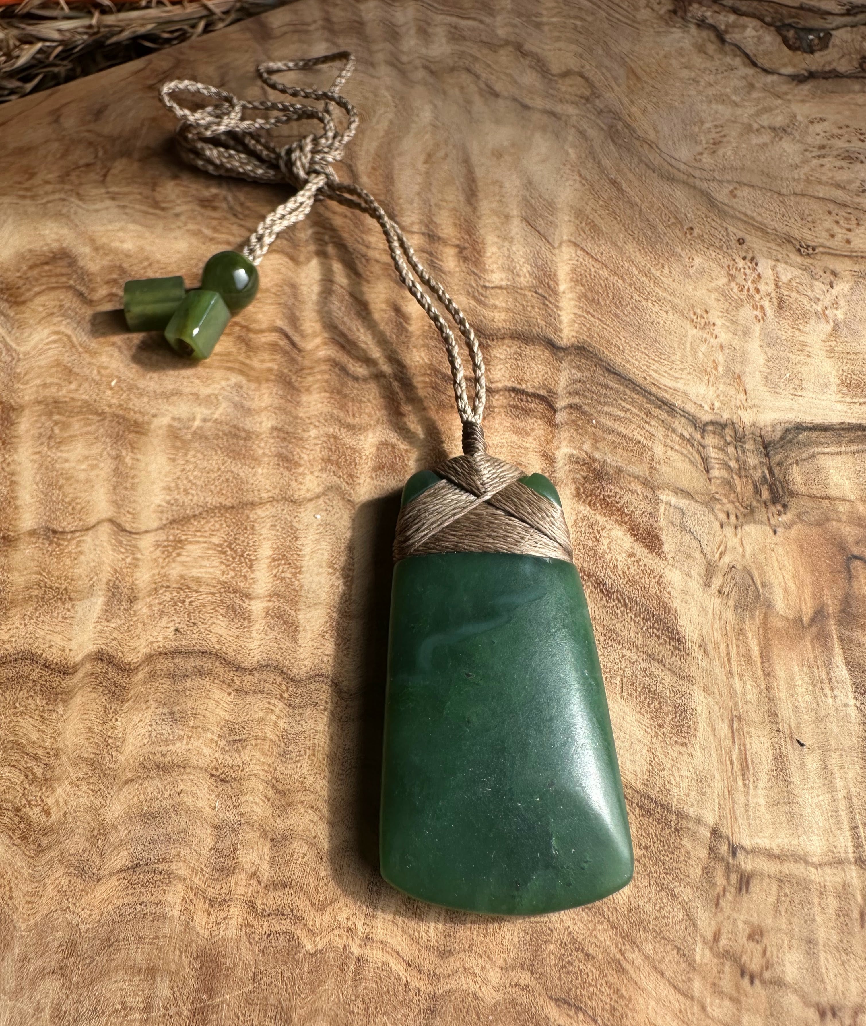 Dark Green Jade Adze Pendant, 50mm