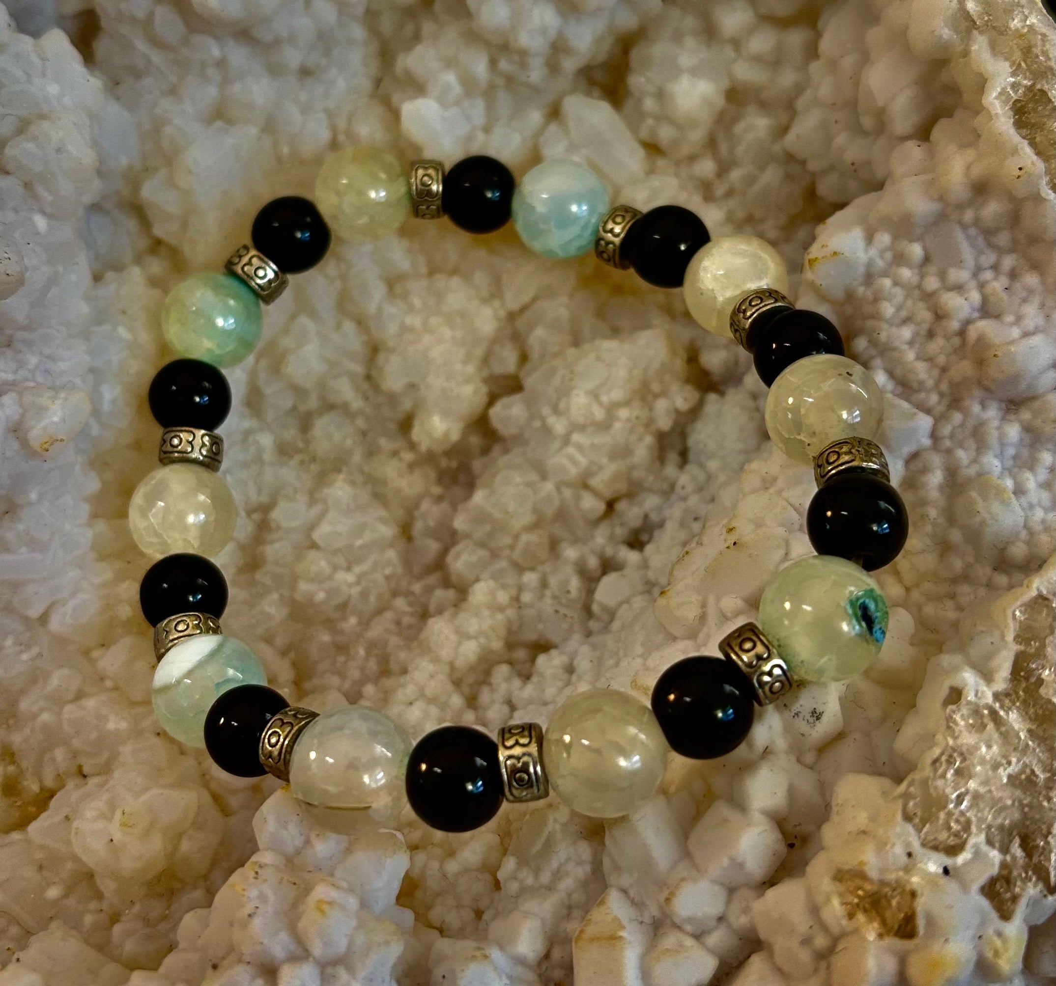 Ocean Mist Natural Stone Bracelet – Black and White Gemstone Bracelet Handmade in Puerto Vallarta (One of a Kind) | | Wiccan Center