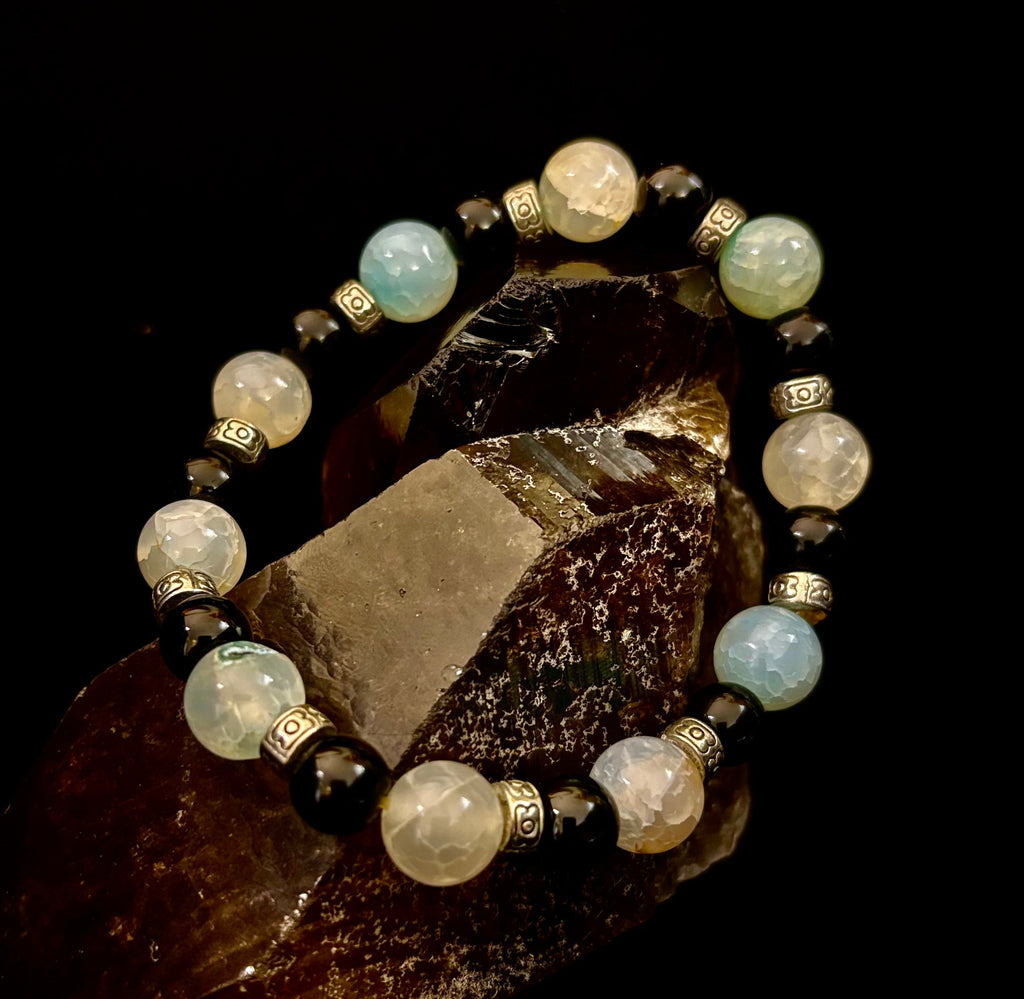Ocean Mist Natural Stone Bracelet – Black and White Gemstone Bracelet Handmade in Puerto Vallarta (One of a Kind) | | Wiccan Center