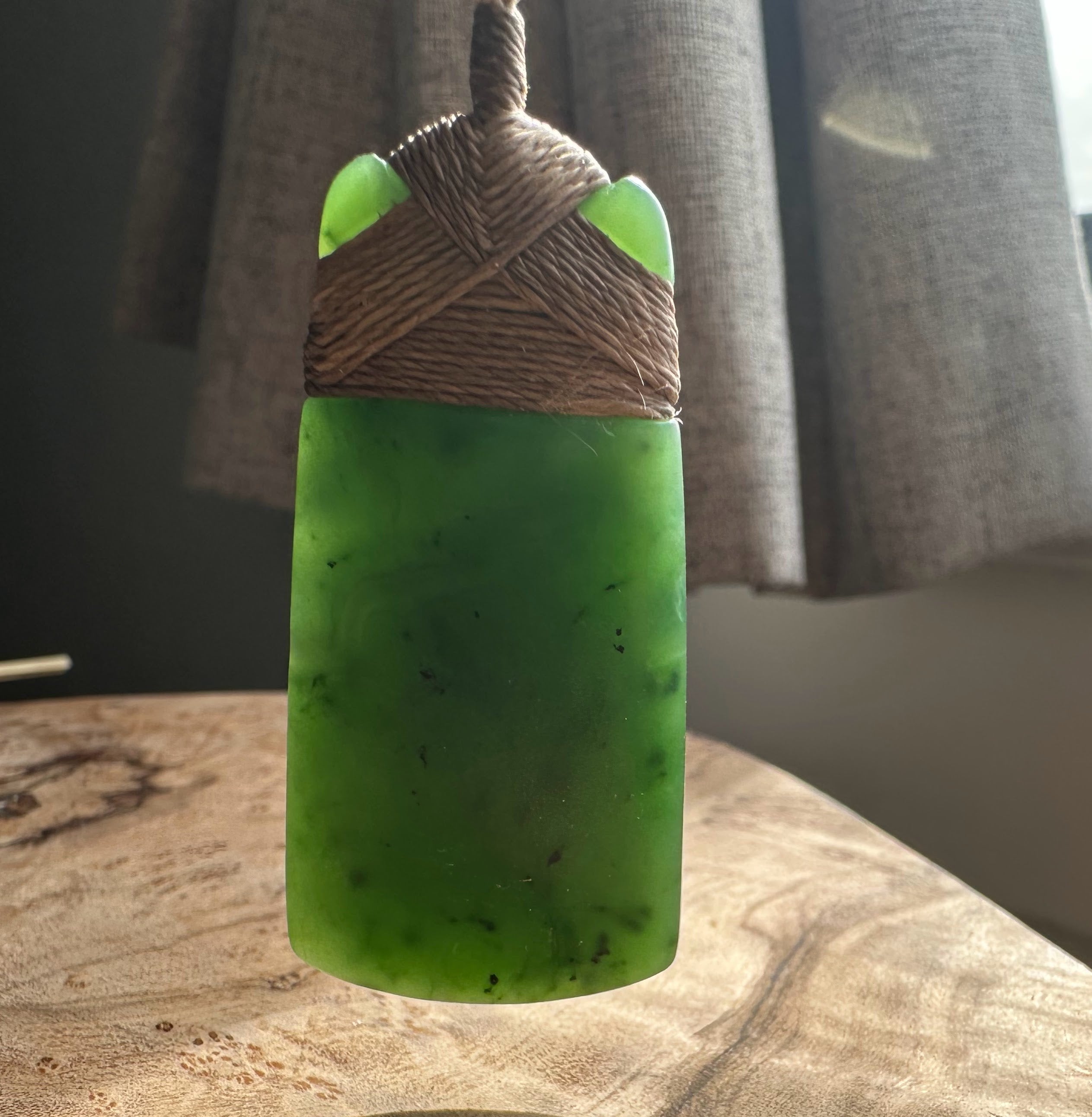 Dark Green Jade Adze Pendant, 50mm