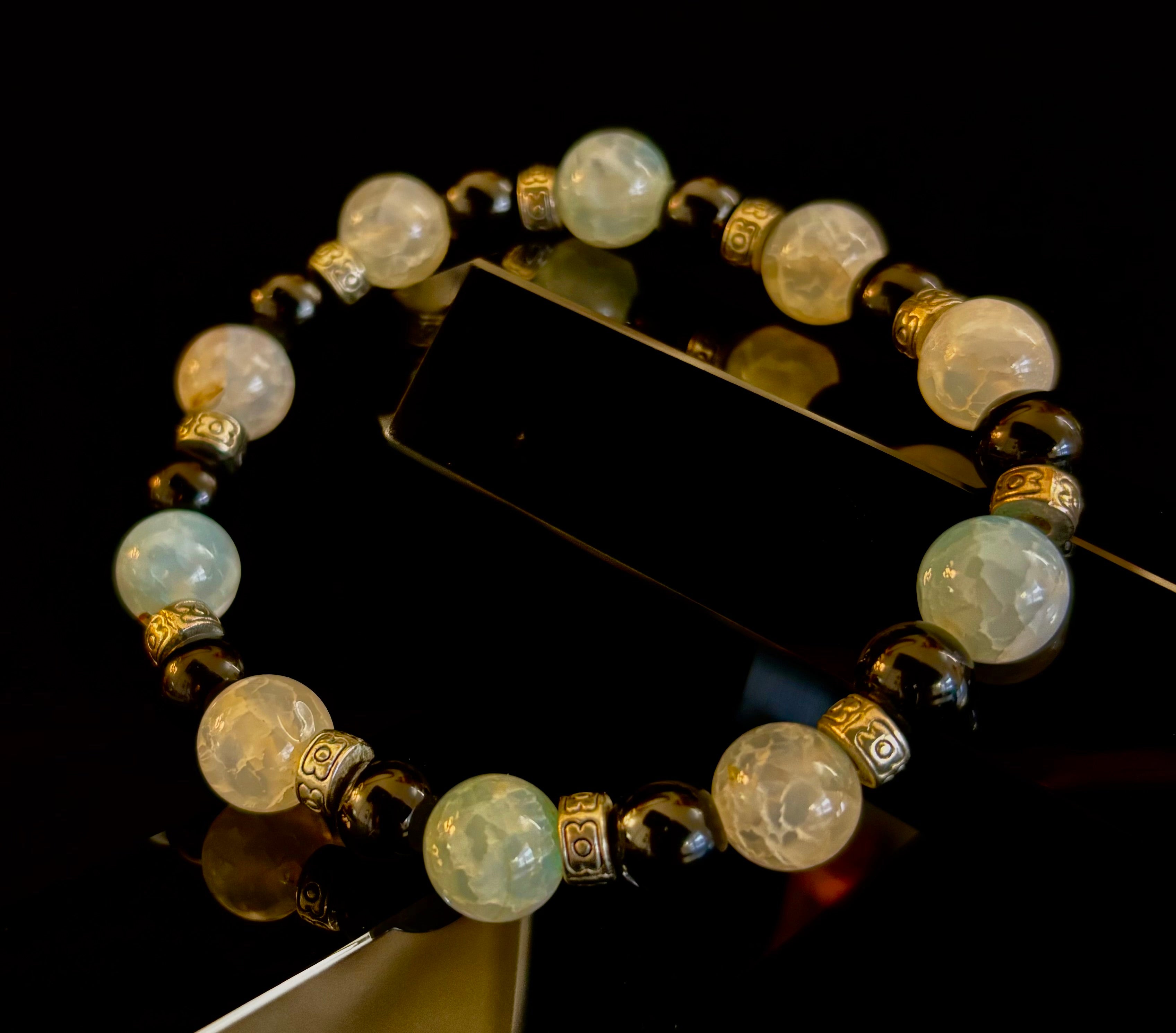 Ocean Mist Natural Stone Bracelet – Black and White Gemstone Bracelet Handmade in Puerto Vallarta (One of a Kind) | | Wiccan Center