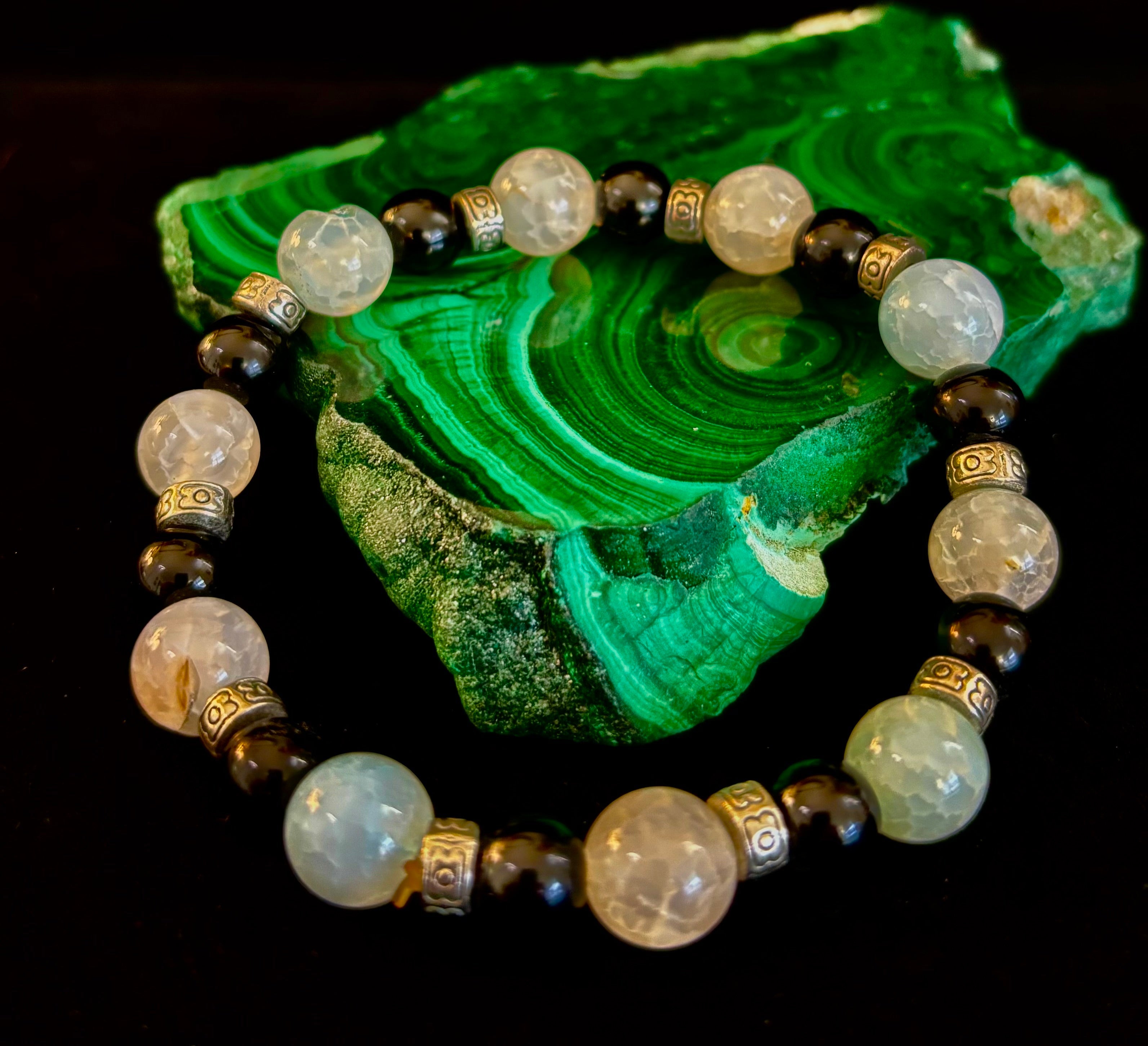 Ocean Mist Natural Stone Bracelet – Black and White Gemstone Bracelet Handmade in Puerto Vallarta (One of a Kind) | | Wiccan Center