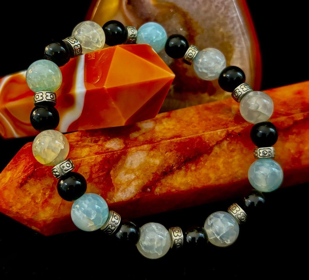 Ocean Mist Natural Stone Bracelet – Black and White Gemstone Bracelet Handmade in Puerto Vallarta (One of a Kind) | | Wiccan Center