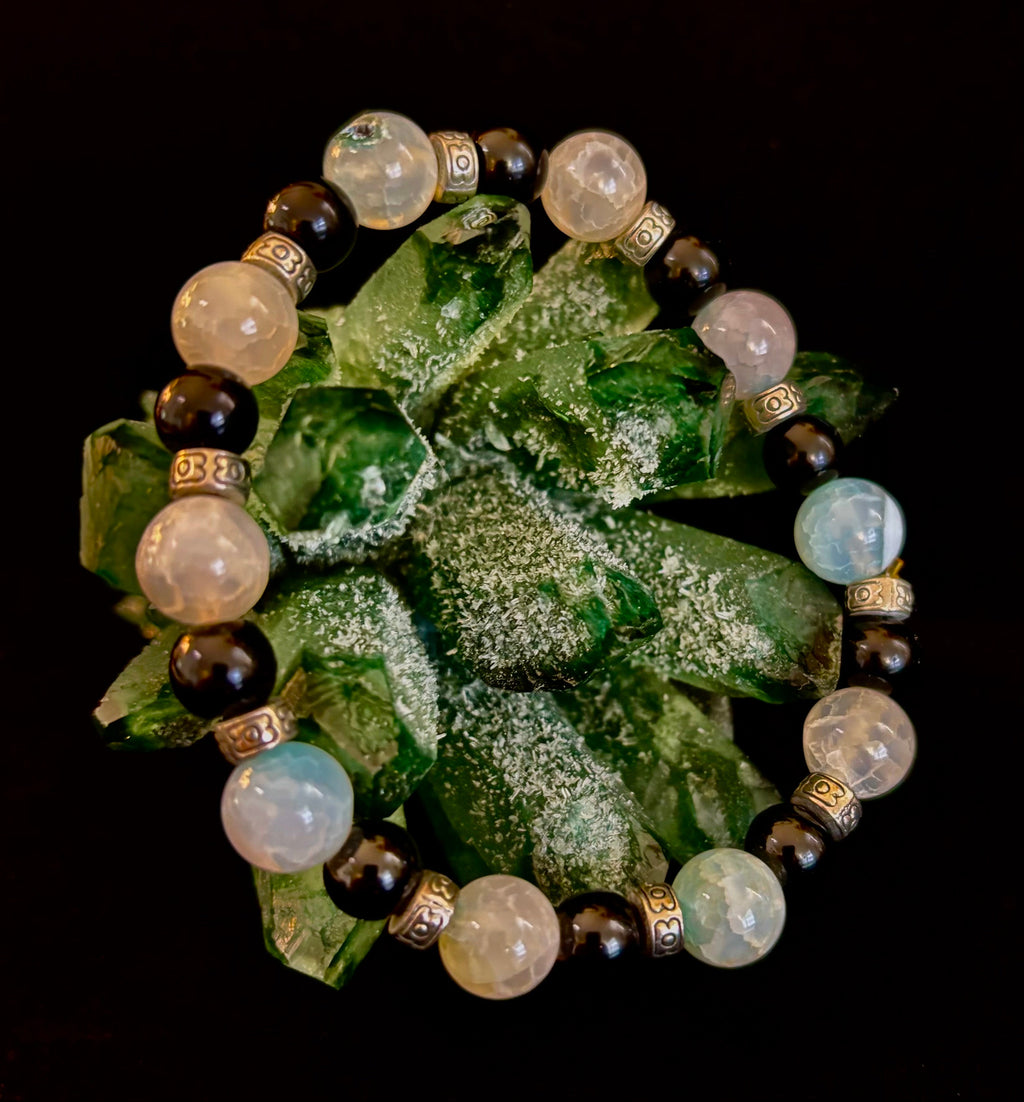 Ocean Mist Natural Stone Bracelet – Black and White Gemstone Bracelet Handmade in Puerto Vallarta (One of a Kind) | | Wiccan Center