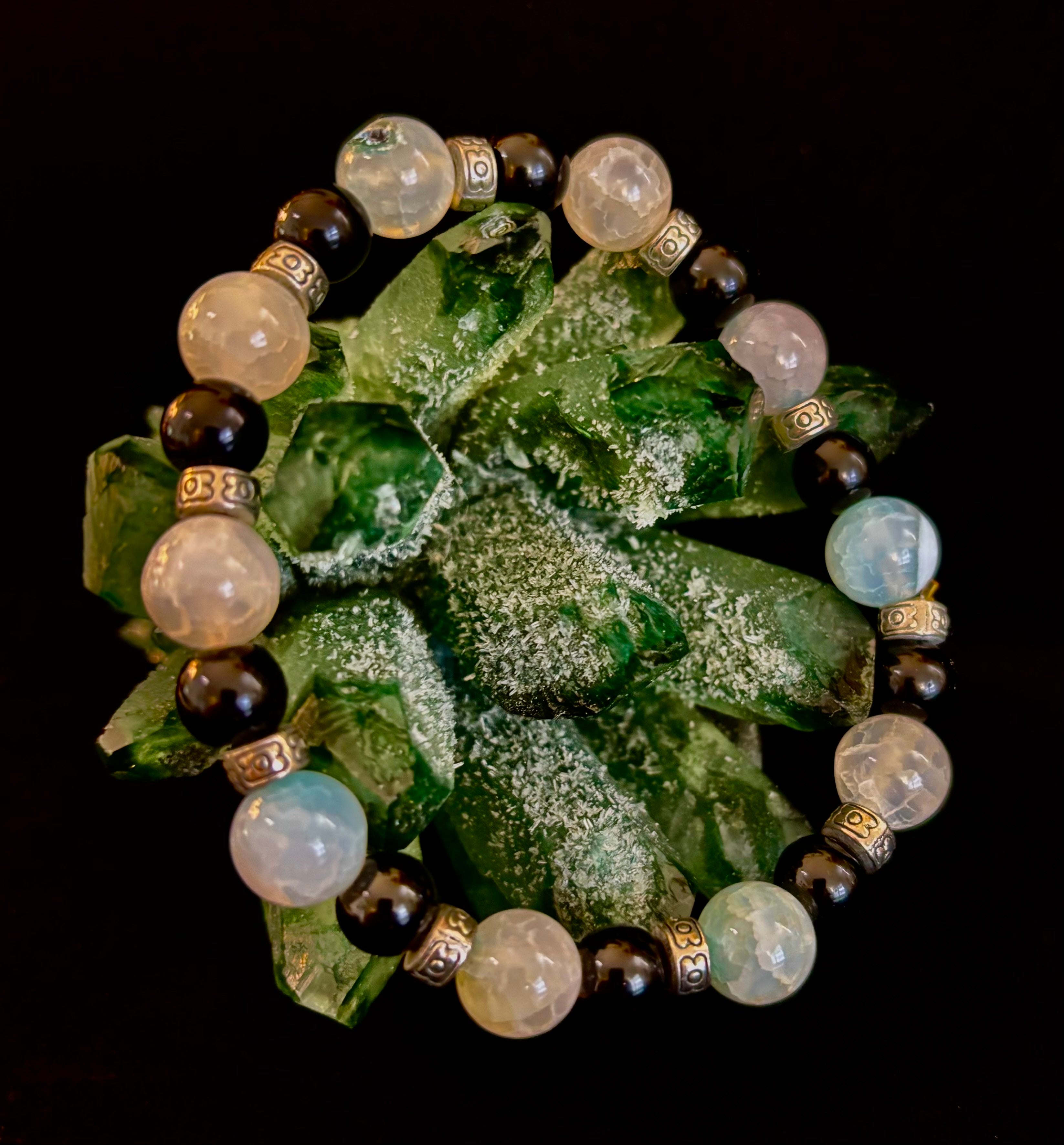 Ocean Mist Natural Stone Bracelet – Black and White Gemstone Bracelet Handmade in Puerto Vallarta (One of a Kind) | | Wiccan Center