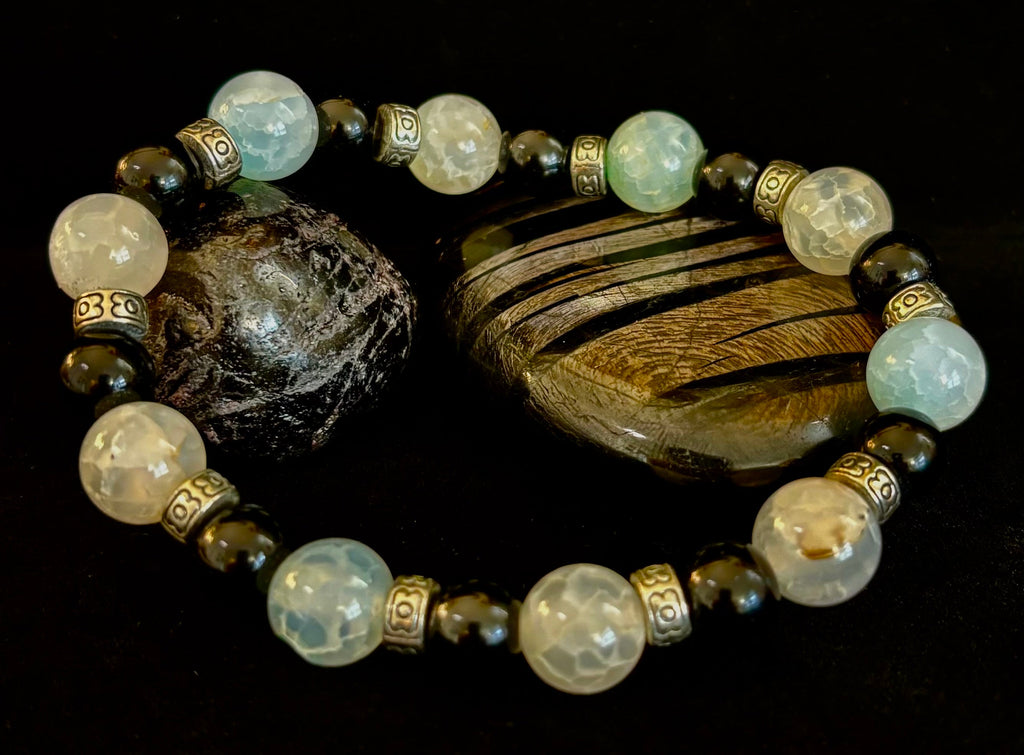 Ocean Mist Natural Stone Bracelet – Black and White Gemstone Bracelet Handmade in Puerto Vallarta (One of a Kind) | | Wiccan Center