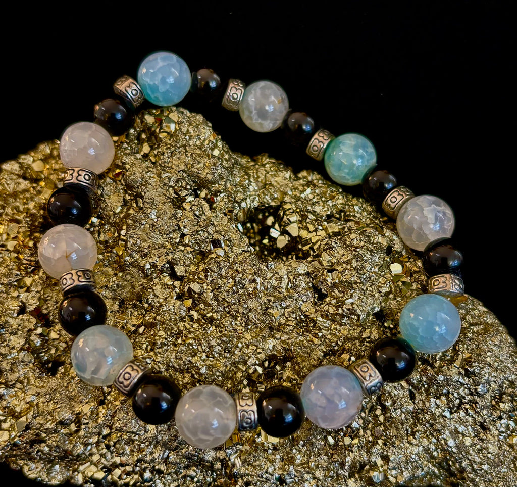 Ocean Mist Natural Stone Bracelet – Black and White Gemstone Bracelet Handmade in Puerto Vallarta (One of a Kind) | | Wiccan Center
