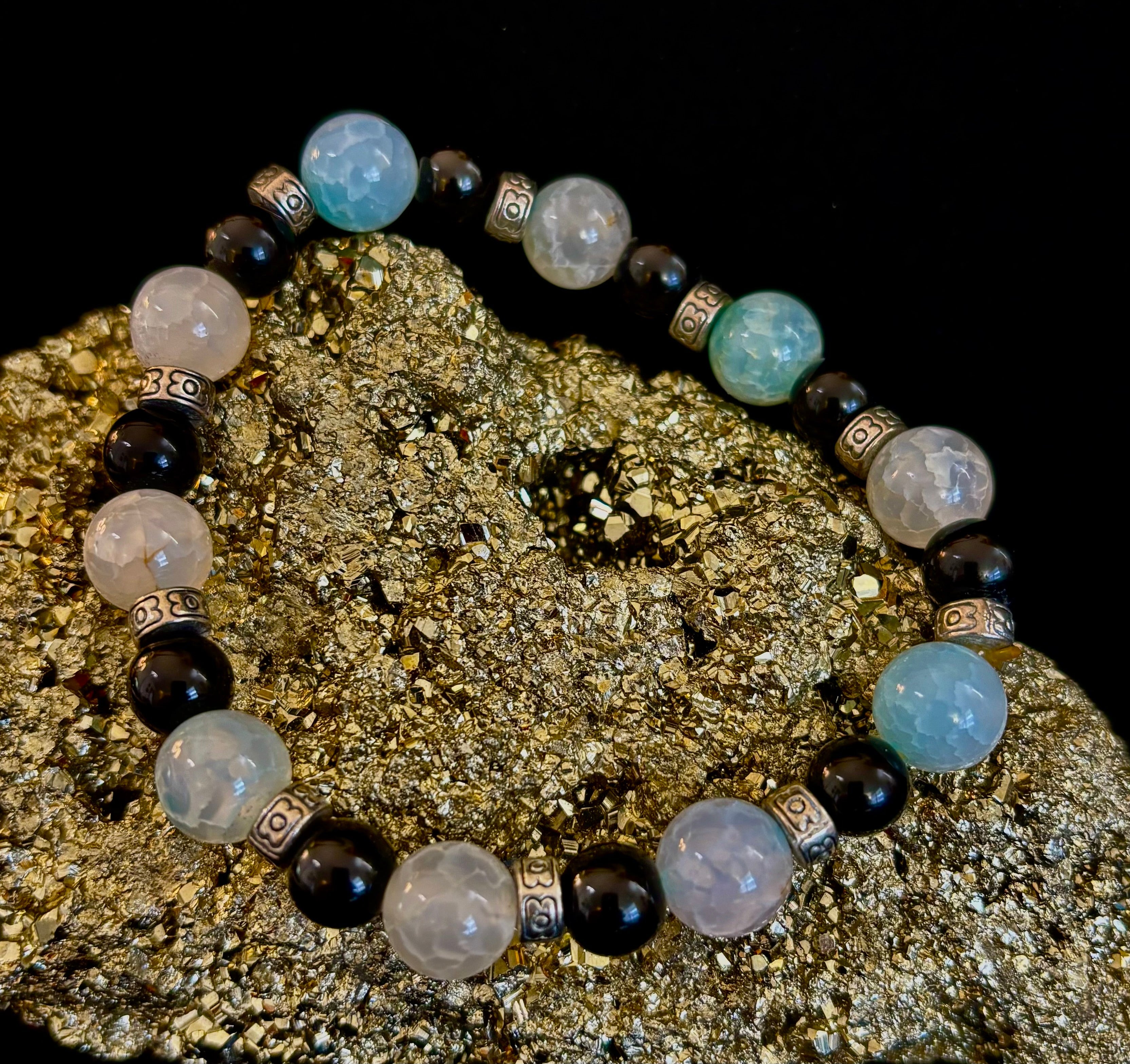 Ocean Mist Natural Stone Bracelet – Black and White Gemstone Bracelet Handmade in Puerto Vallarta (One of a Kind) | | Wiccan Center
