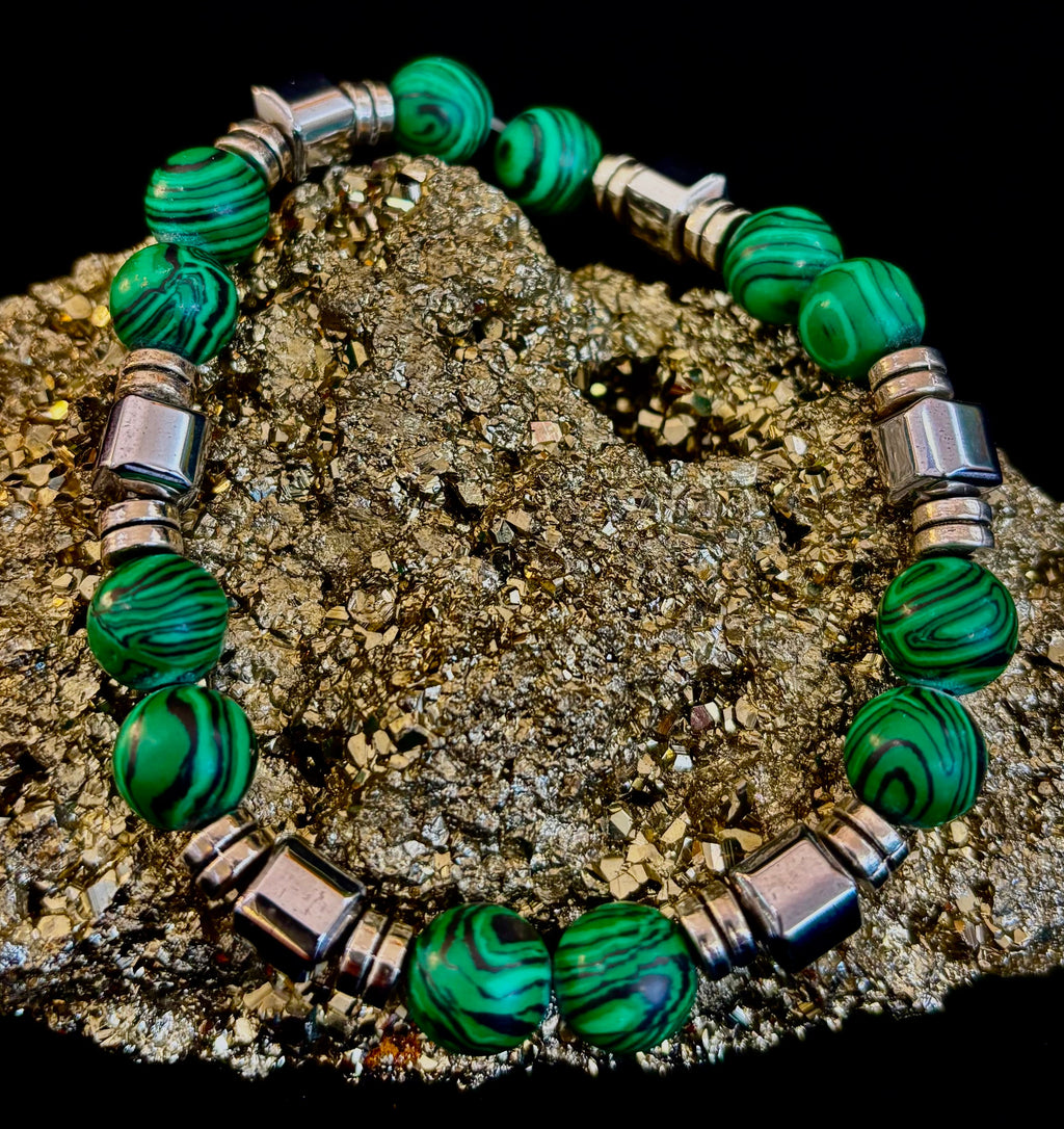 Emerald Malachite Energy Bracelet – XL Natural Stone Bracelet Handmade in Puerto Vallarta | | Wiccan Center