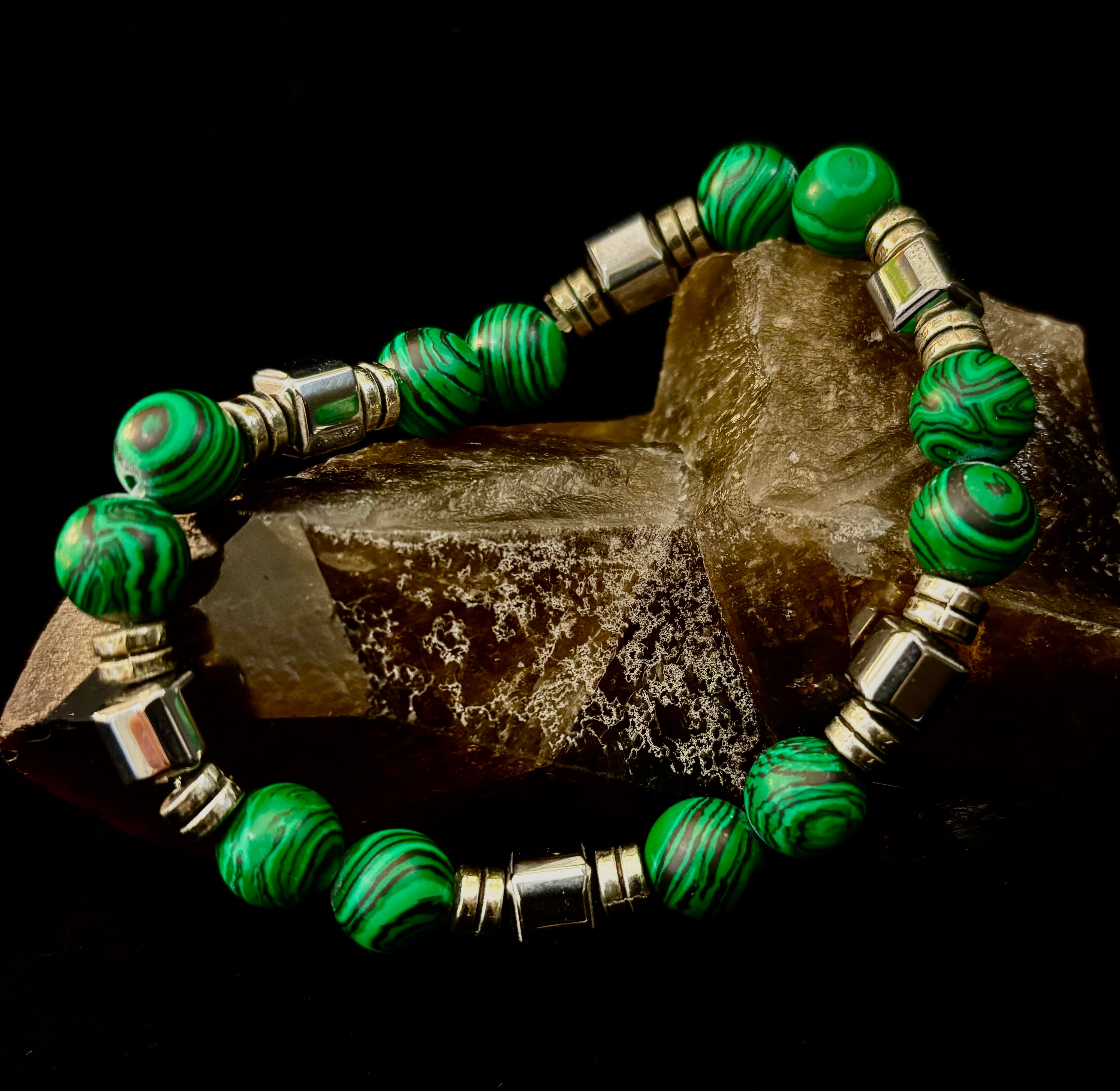 Emerald Malachite Energy Bracelet – XL Natural Stone Bracelet Handmade in Puerto Vallarta | | Wiccan Center