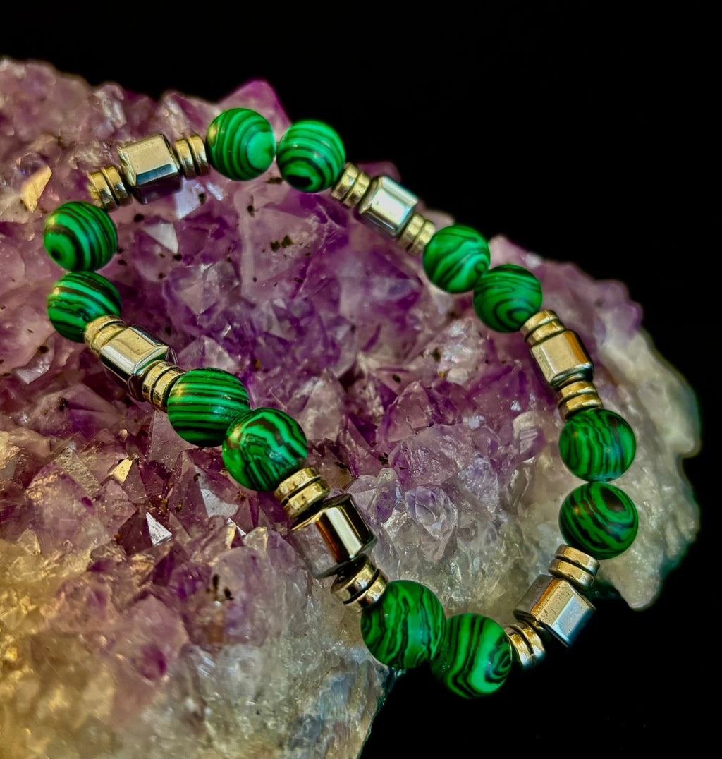 Emerald Malachite Energy Bracelet – XL Natural Stone Bracelet Handmade in Puerto Vallarta | | Wiccan Center