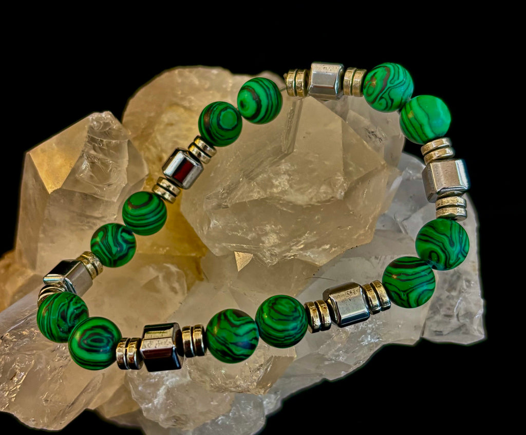 Emerald Malachite Energy Bracelet – XL Natural Stone Bracelet Handmade in Puerto Vallarta | | Wiccan Center