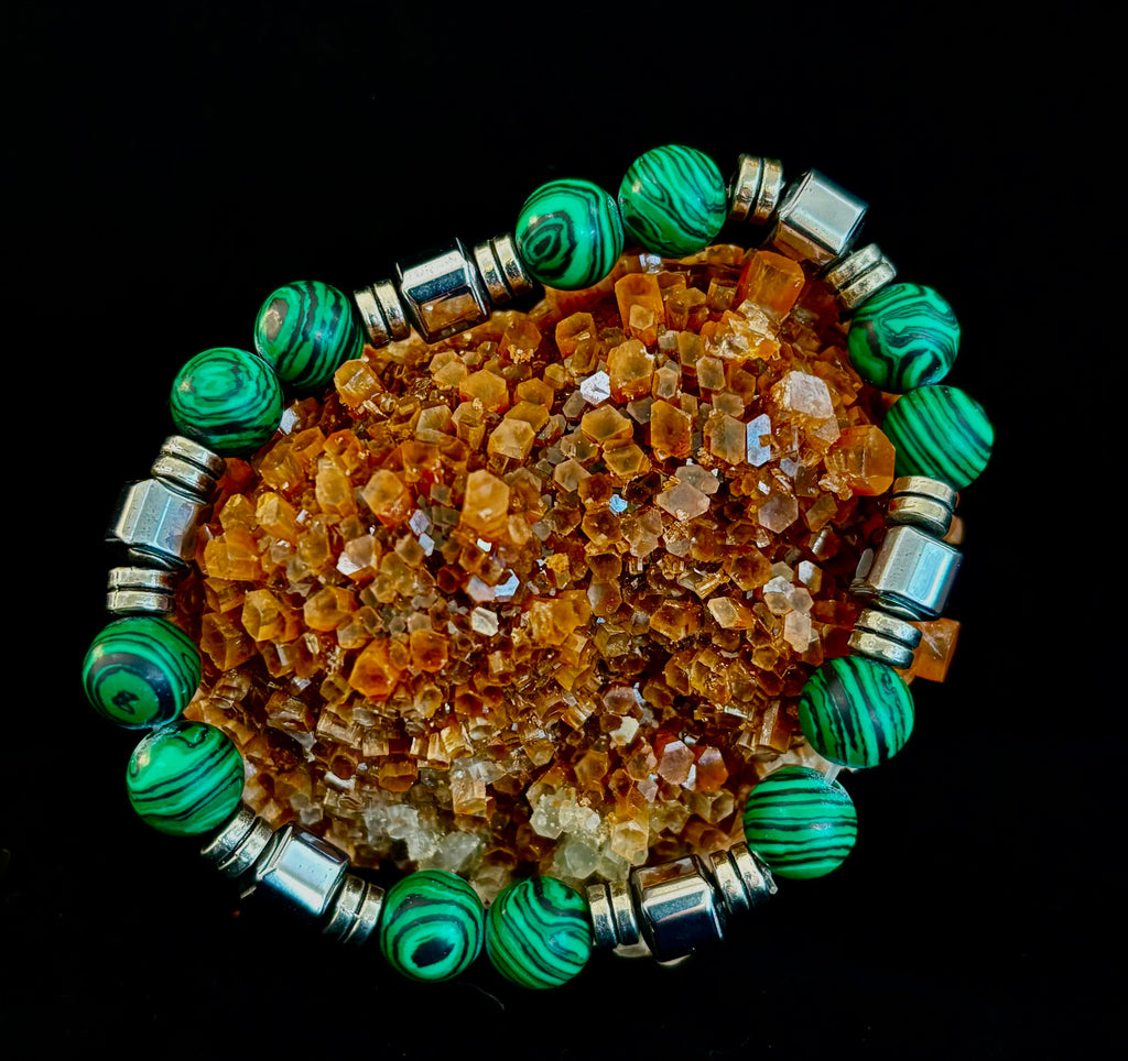 Emerald Malachite Energy Bracelet – XL Natural Stone Bracelet Handmade in Puerto Vallarta | | Wiccan Center