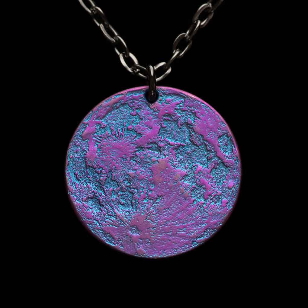 Blue and Purple Moon Necklace - 1 in / 26 mm Anodized Niobium Pendant