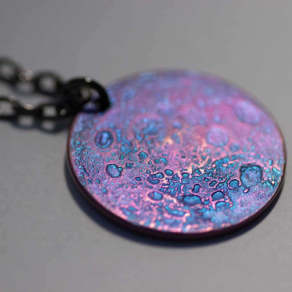 Blue and Purple Moon Necklace - 1 in / 26 mm Anodized Niobium Pendant