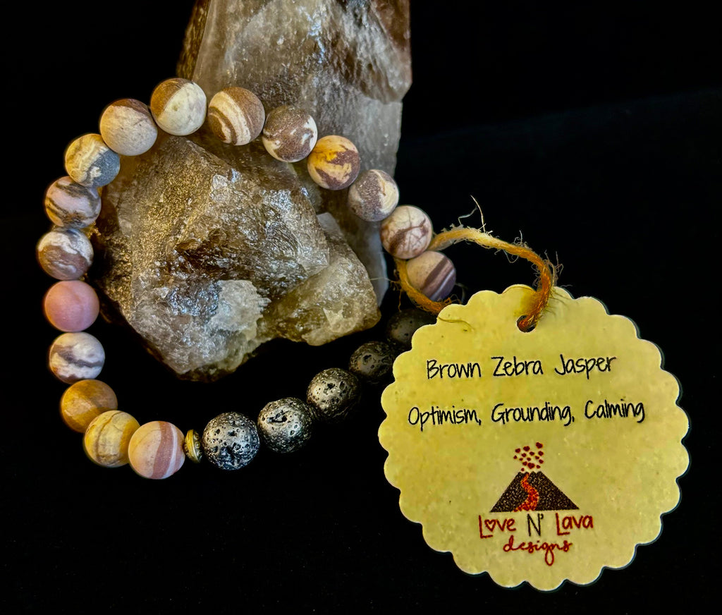 Matte Brown Zebra Jasper Lava Rock Diffuser Bracelet | | Wiccan Center