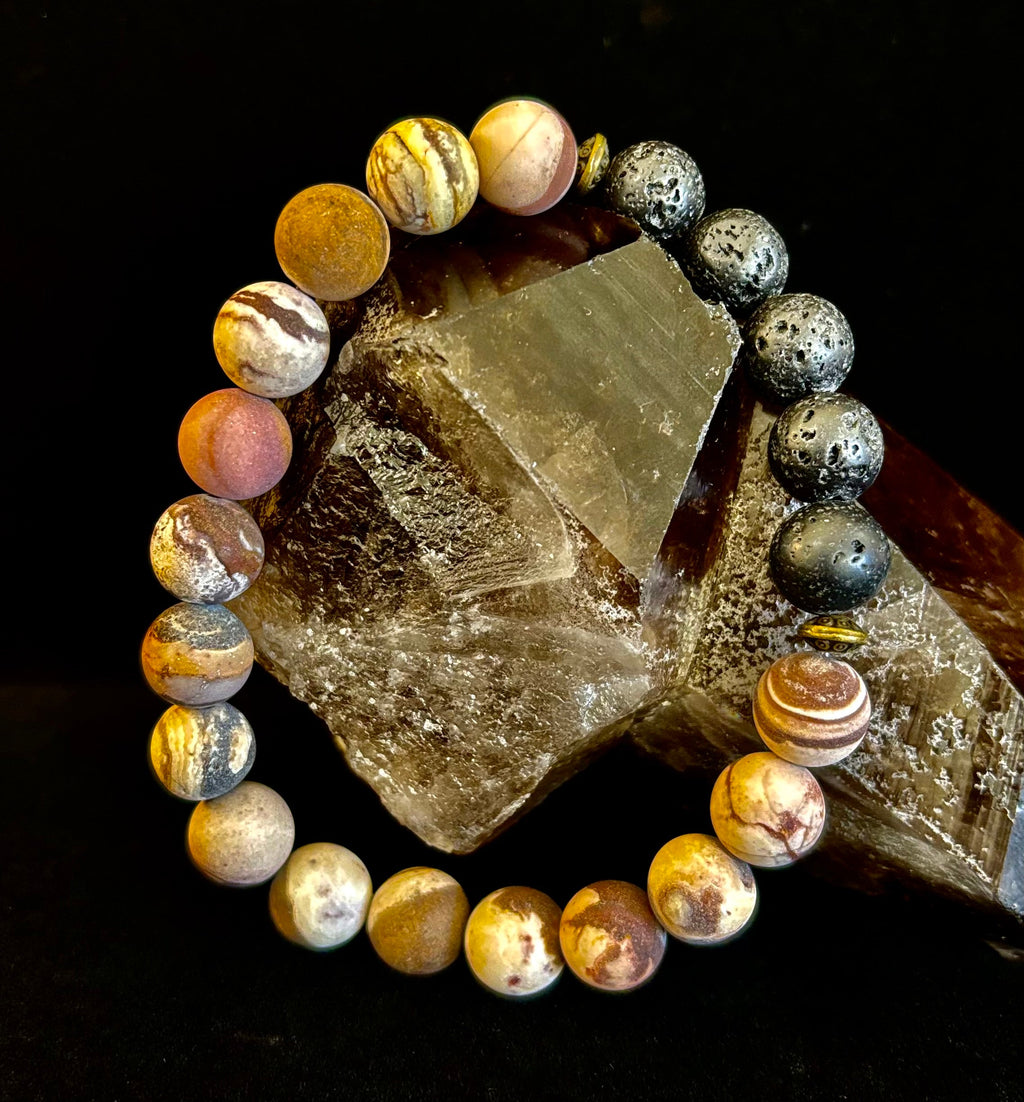Matte Brown Zebra Jasper Lava Rock Diffuser Bracelet | | Wiccan Center