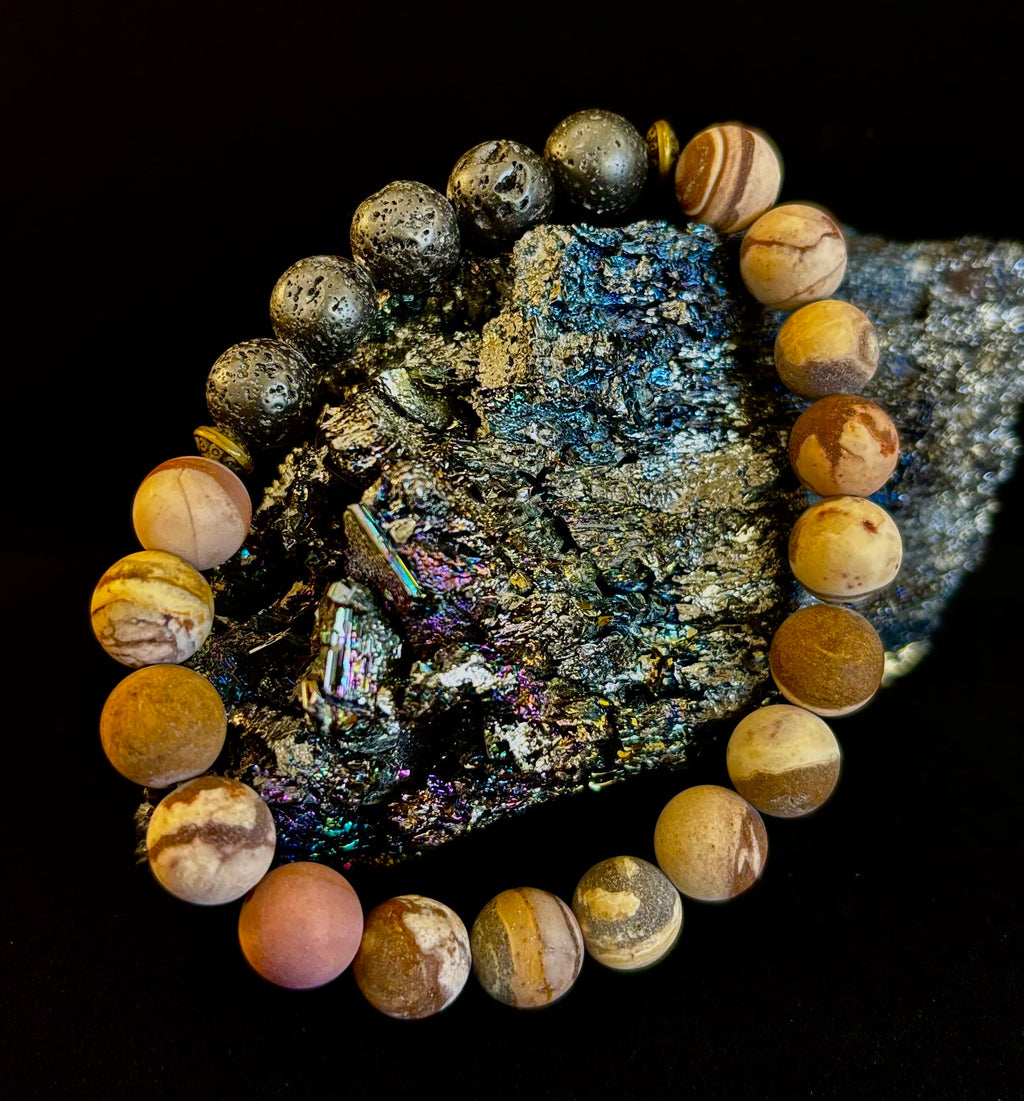 Matte Brown Zebra Jasper Lava Rock Diffuser Bracelet | | Wiccan Center