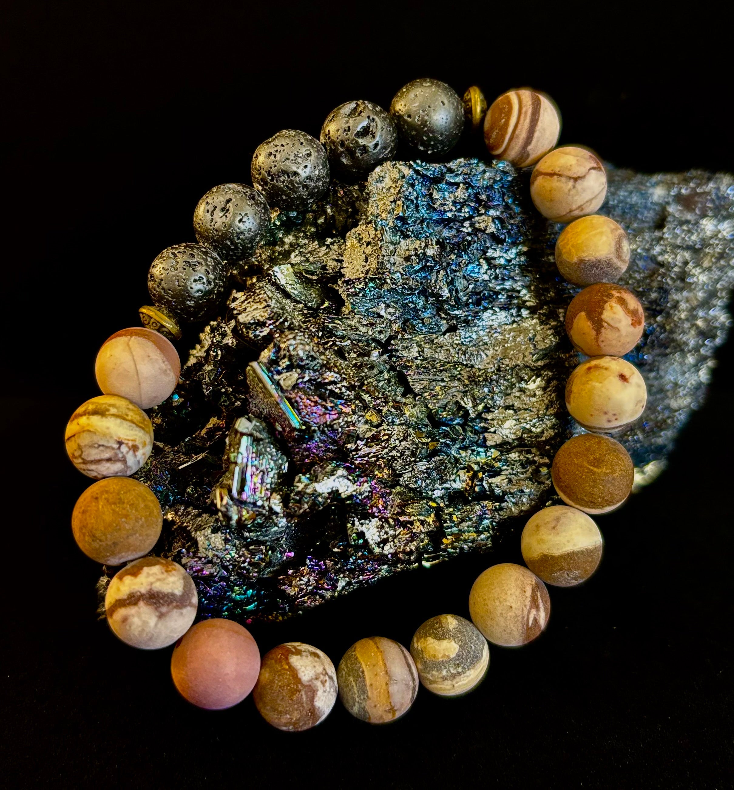 Matte Brown Zebra Jasper Lava Rock Diffuser Bracelet | | Wiccan Center