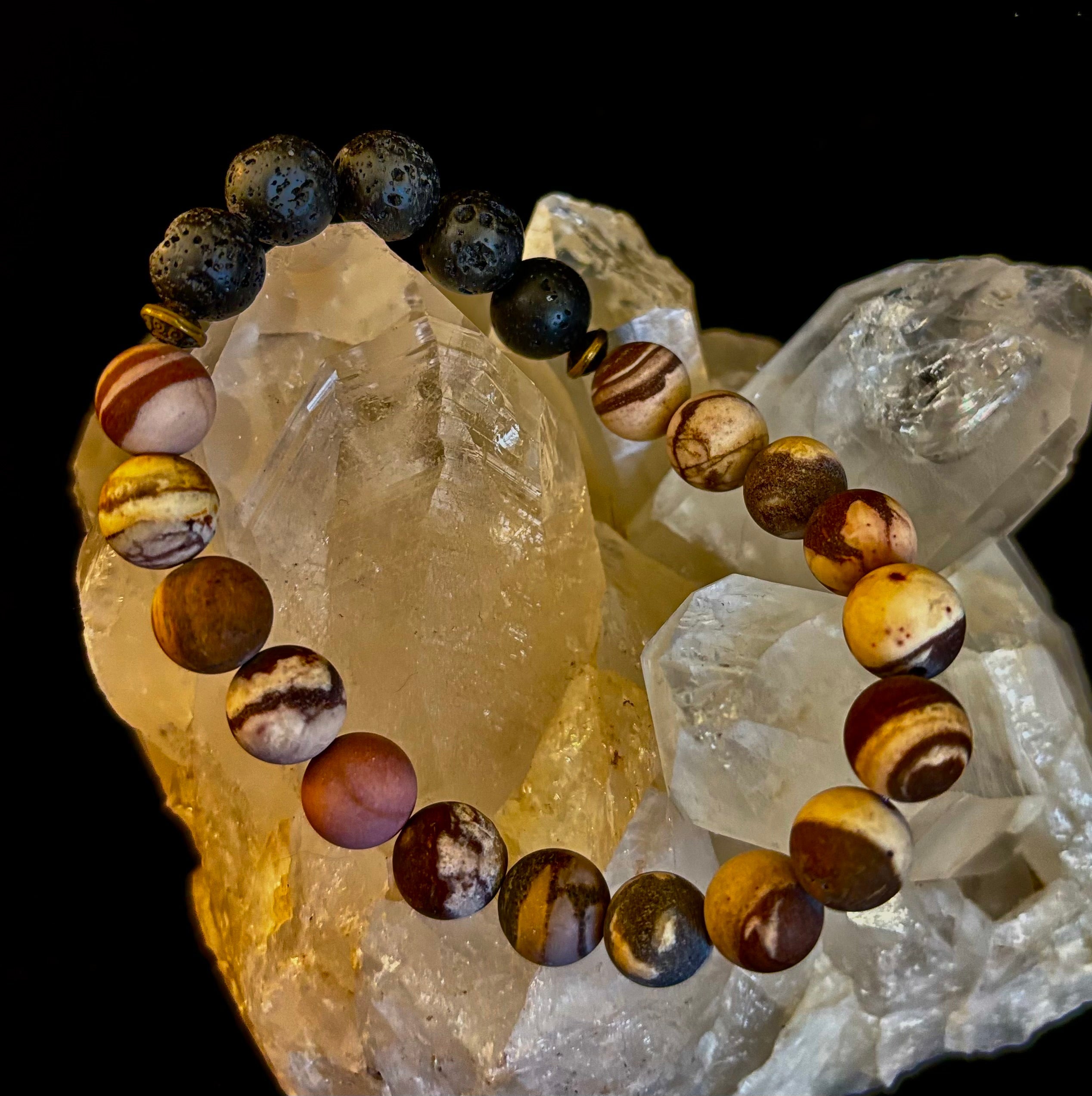 Matte Brown Zebra Jasper Lava Rock Diffuser Bracelet | | Wiccan Center