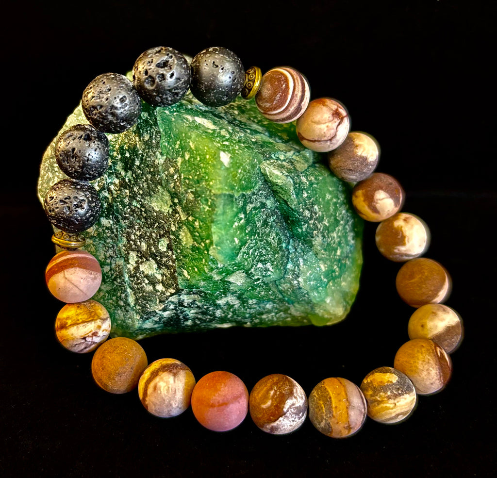Matte Brown Zebra Jasper Lava Rock Diffuser Bracelet | | Wiccan Center