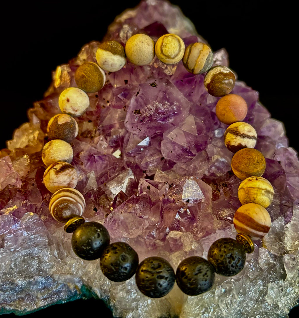 Matte Brown Zebra Jasper Lava Rock Diffuser Bracelet | | Wiccan Center